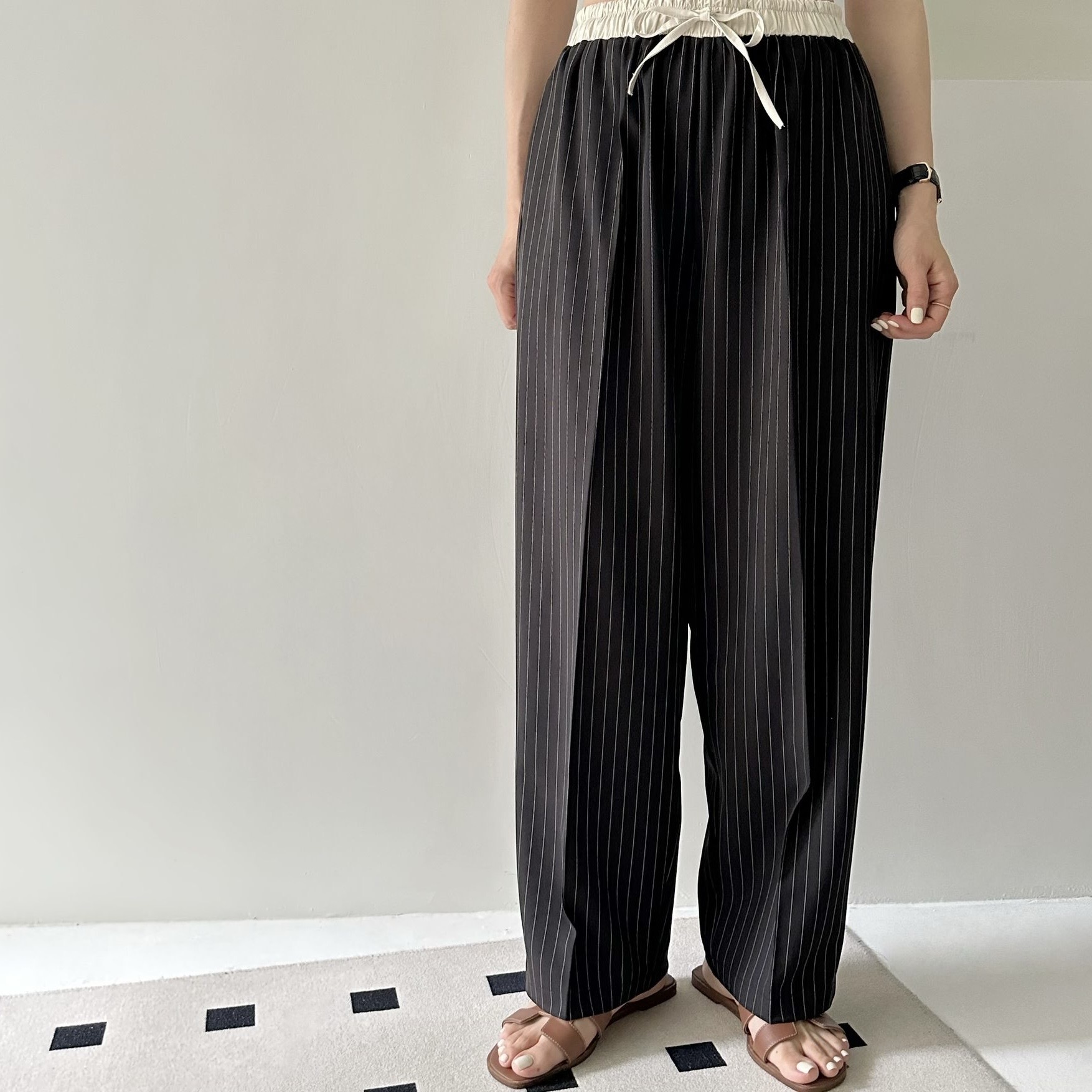 【BONNIE】腰拼色條子西褲