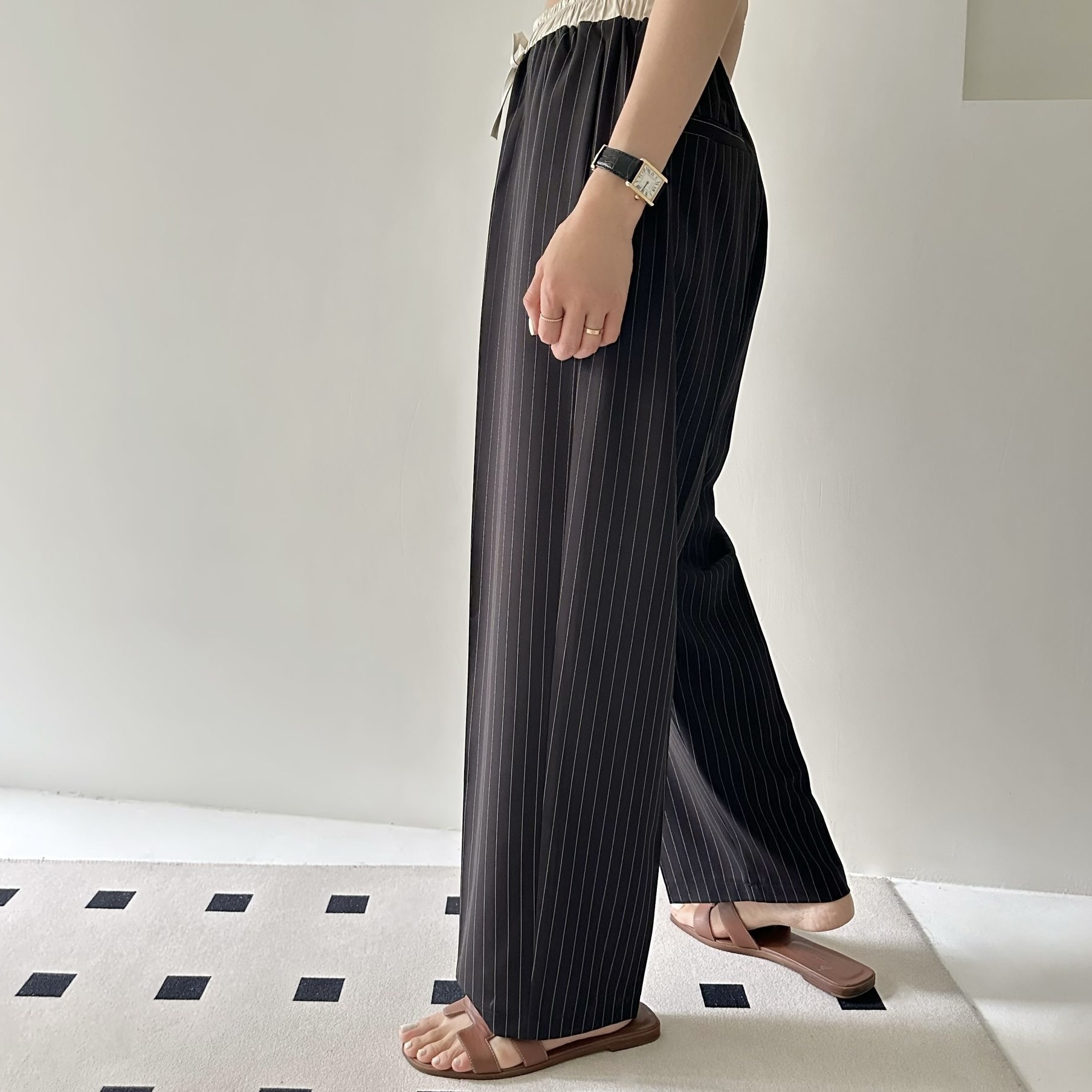 【BONNIE】腰拼色條子西褲