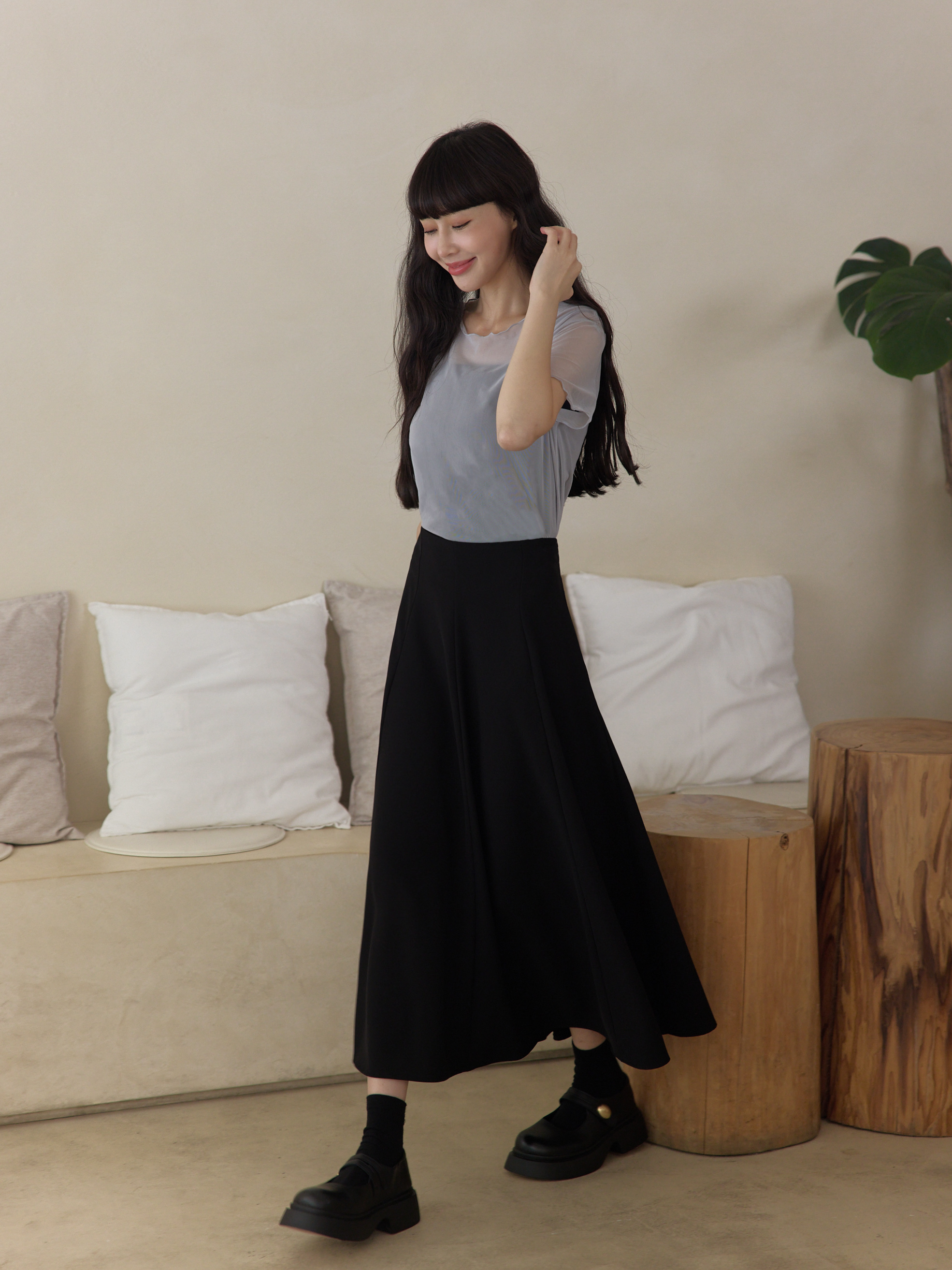 垂墜滑面超遮肉A字傘裙