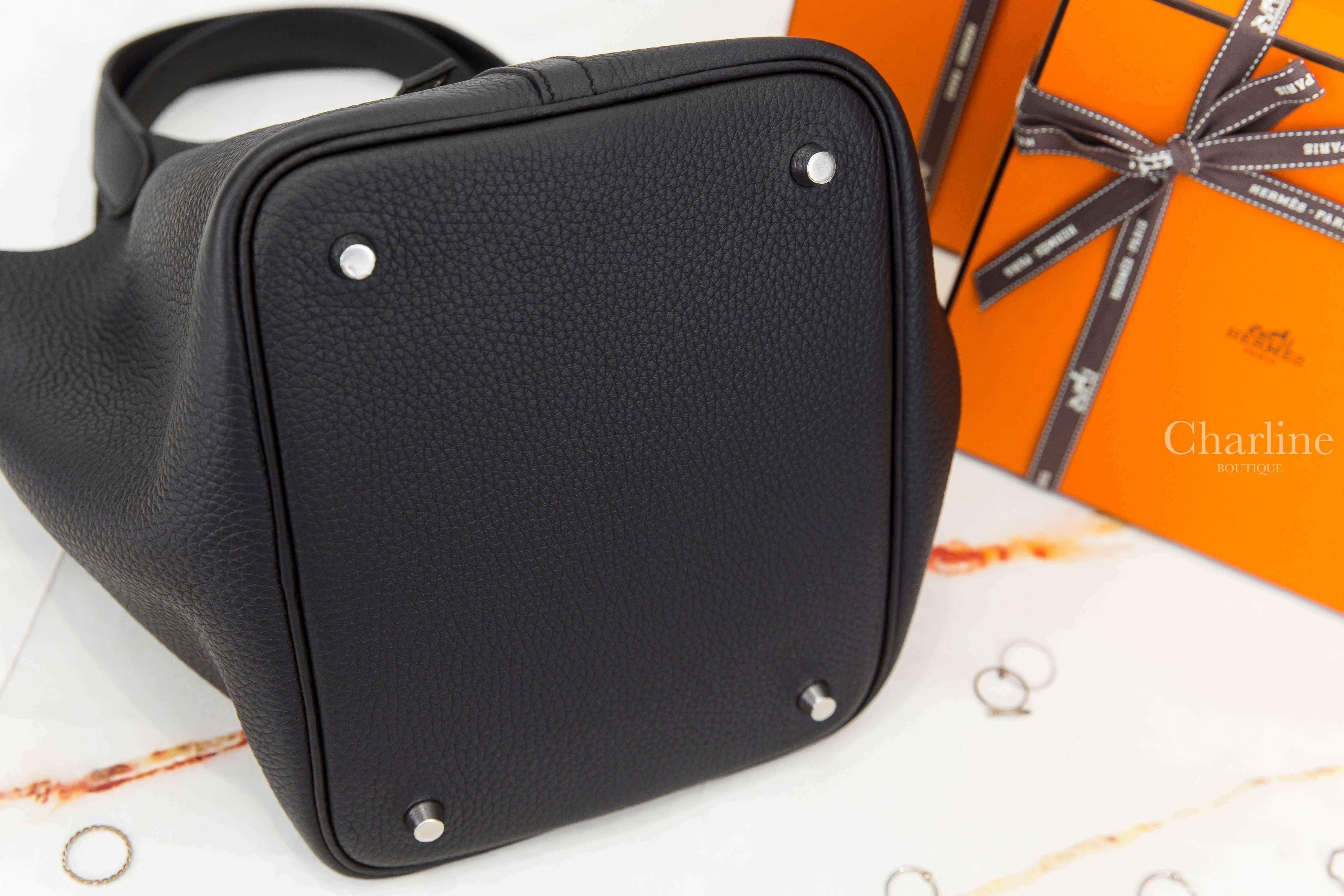 Hermès Picotin Lock 22cm 89 Noir Taurillon Clemence 黑色銀釦中型提把水桶包-Charline Boutique 精品代購