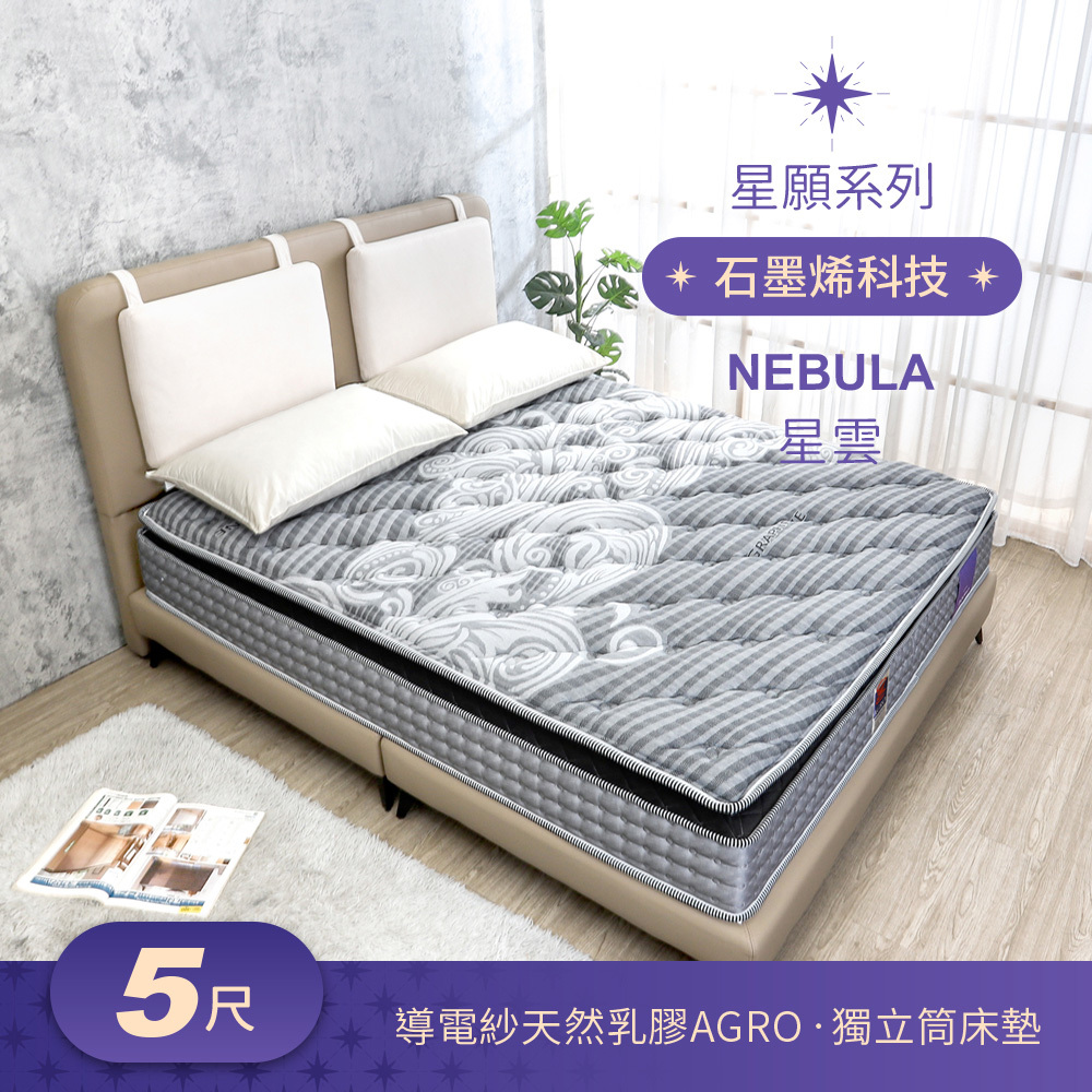 出清-星願系列-星雲Nebula 石墨烯導電紗天然乳膠AGRO正三線獨立筒床墊-5尺標準雙人