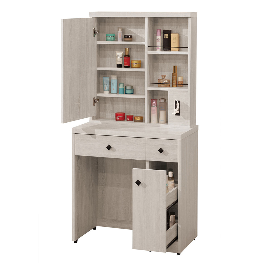 瑪瑞2.6尺化妝桌/開門式鏡台/梳妝台(附皮面化妝椅)