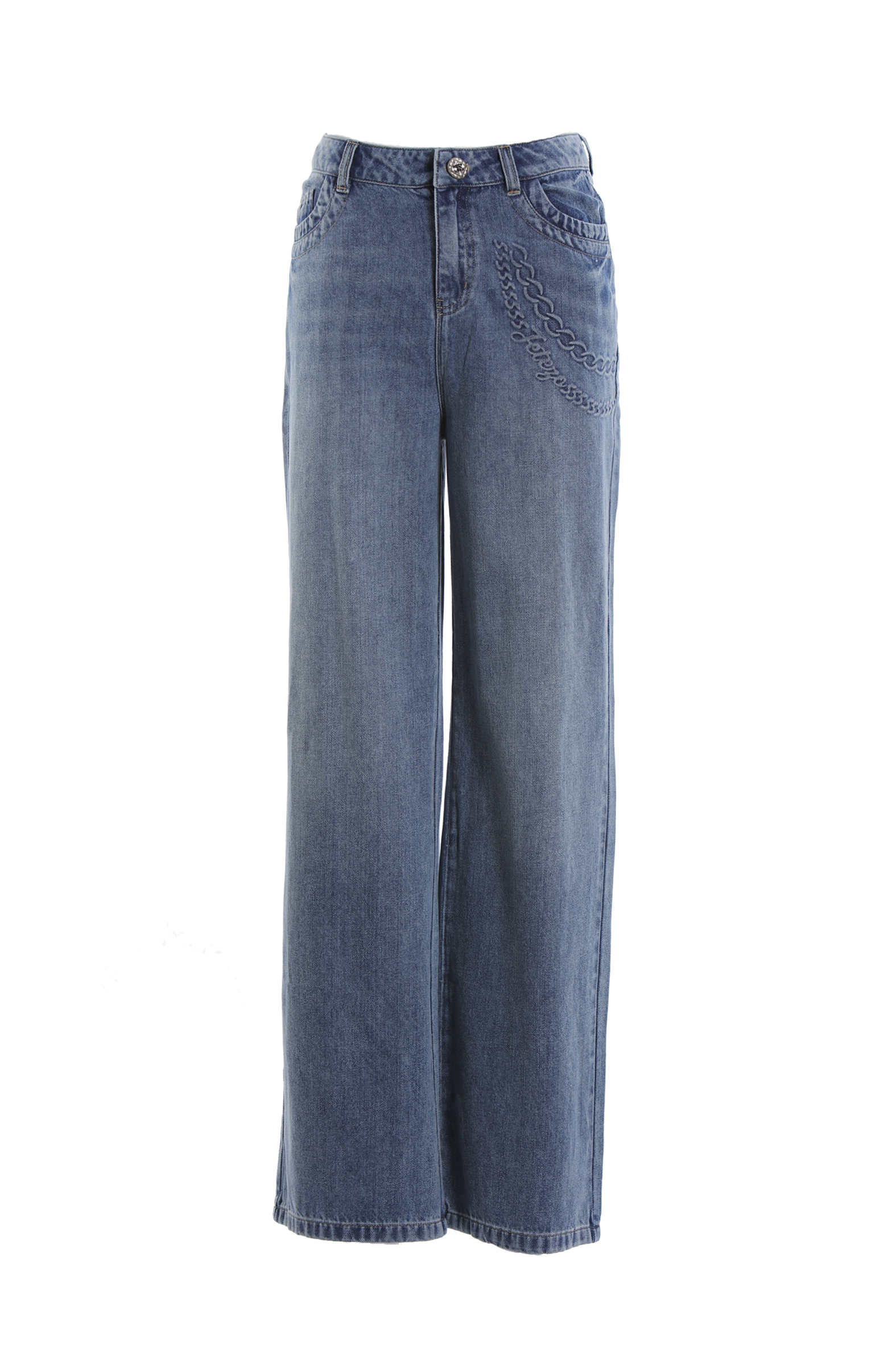 BD10325B1 巴特羅水波舞直筒洗水牛仔 (附腰鍊/腰包)