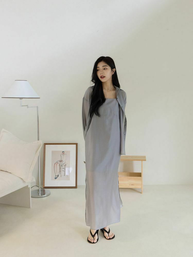 輕柔光澤細肩洋裝