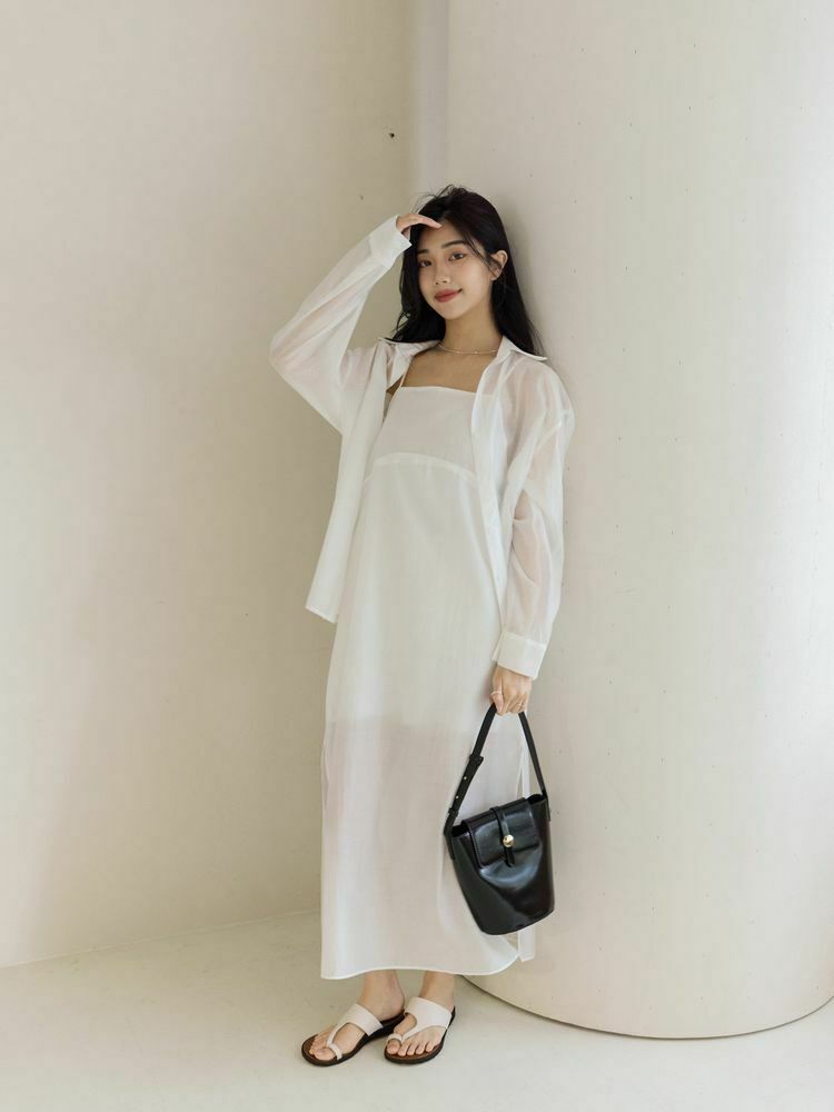 輕柔光澤細肩洋裝