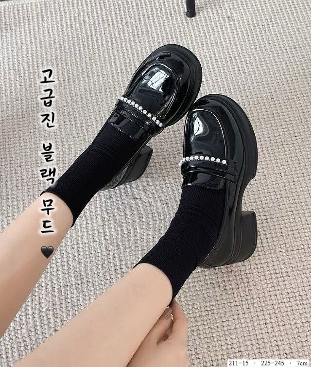 211-15韓國光感亮漆珍珠厚底樂福鞋