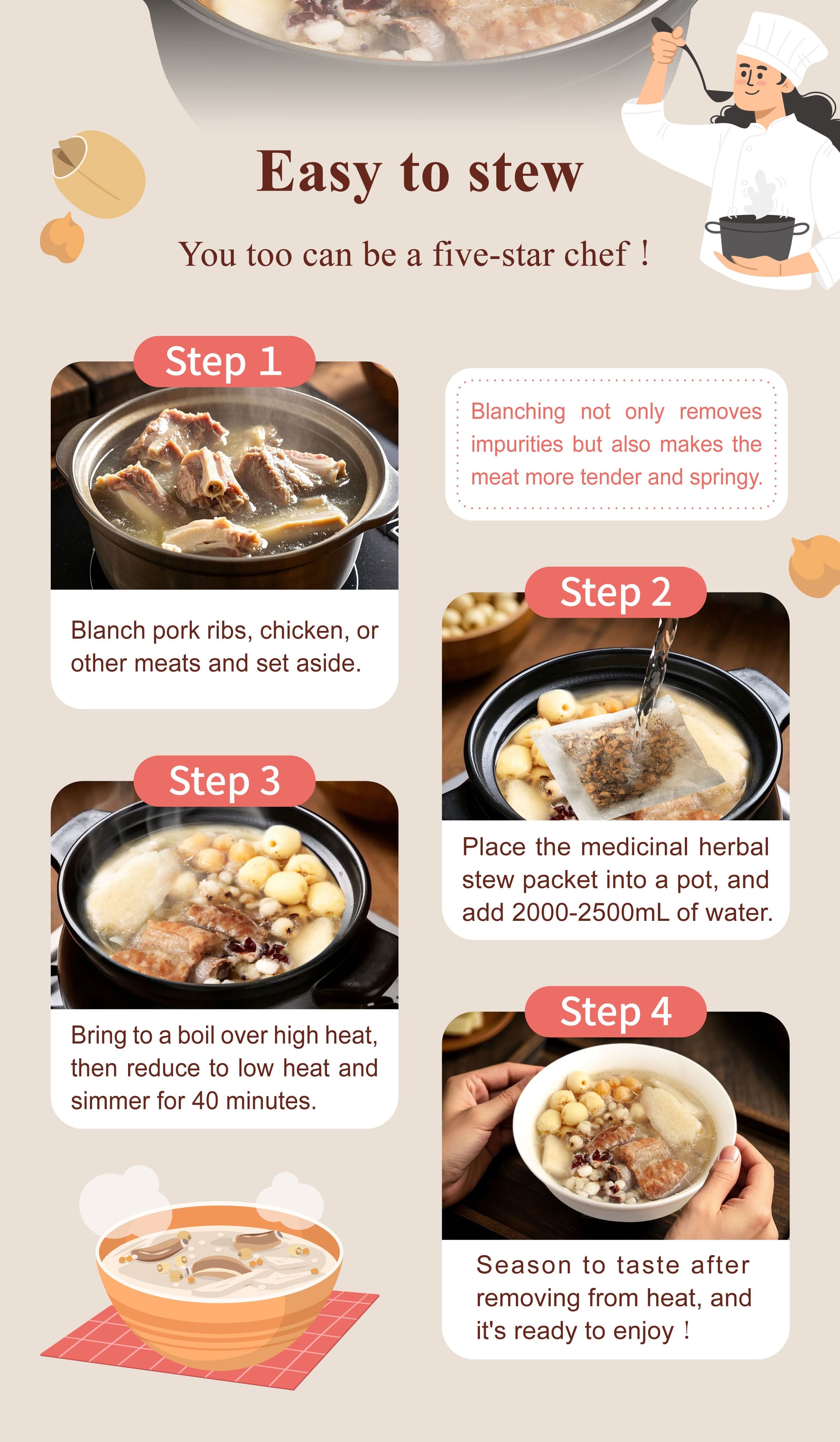 Dengyi Four Spirits Soup Kit Stewing method