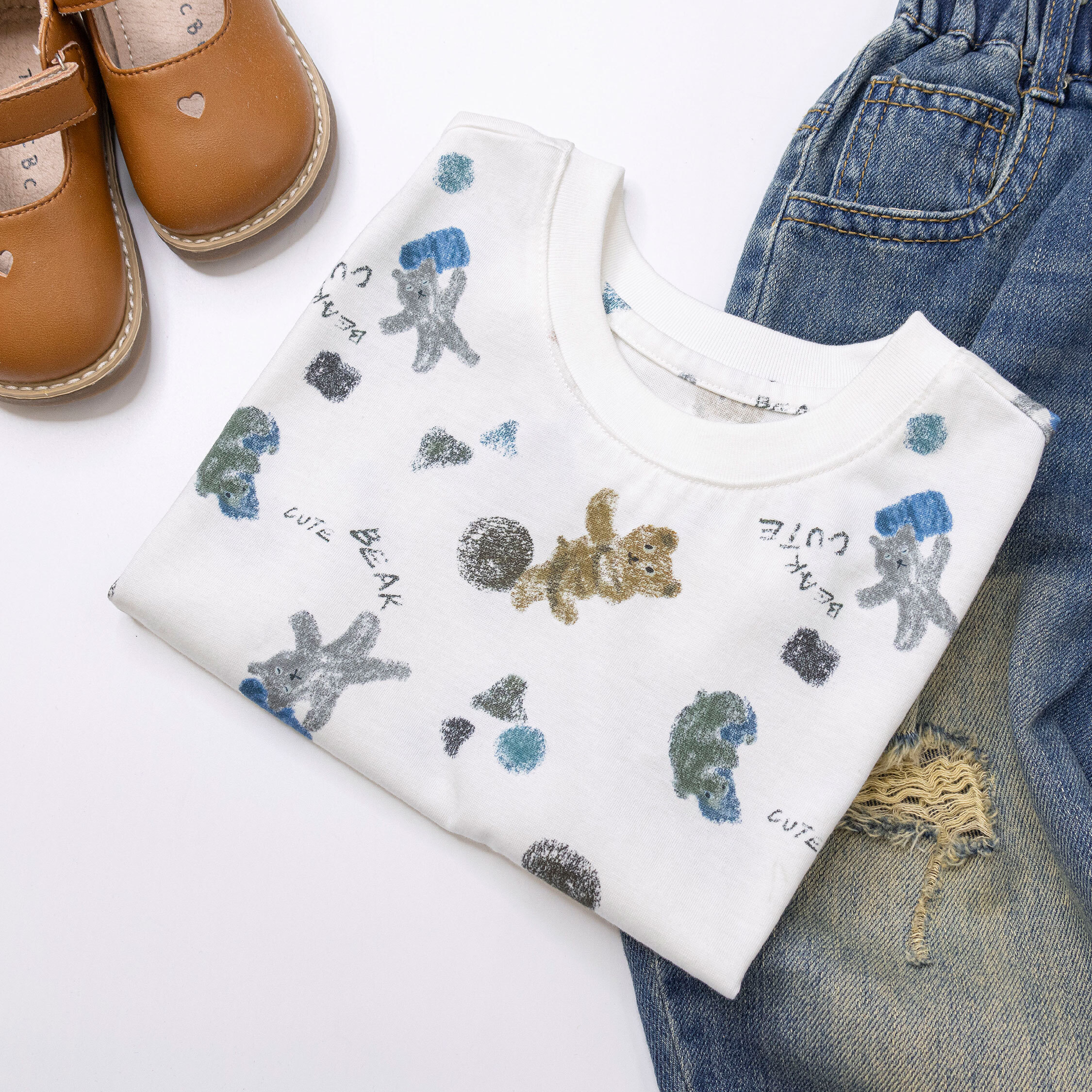 塗鴉熊熊不對稱下擺設計背心/上衣 (H50602)