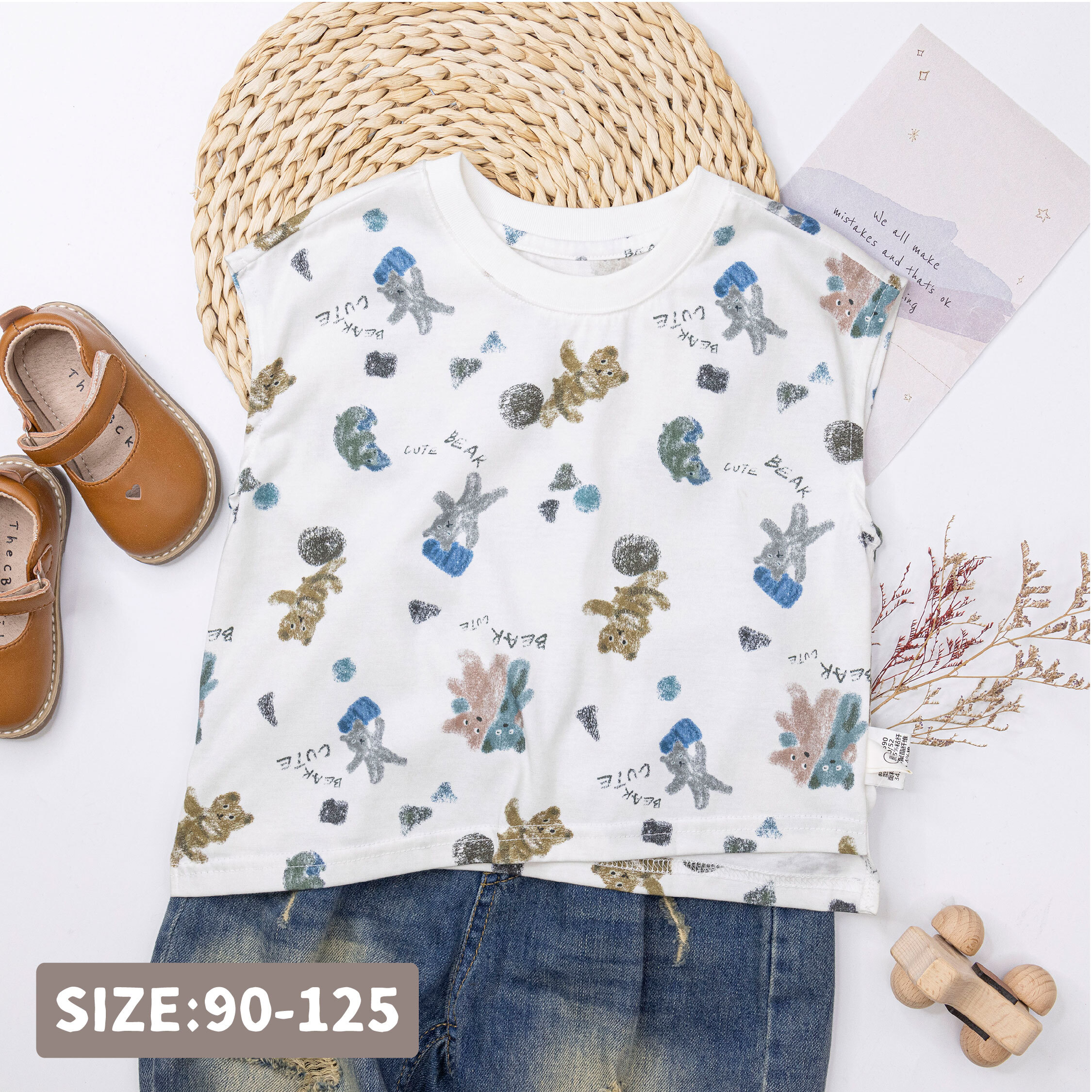 塗鴉熊熊不對稱下擺設計背心/上衣 (H50602)