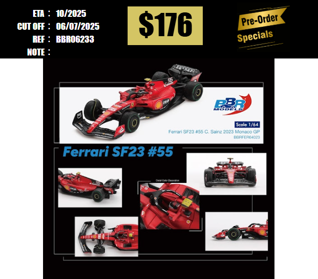 PO-$176 * BBR * 1:64 Ferrari SF23 #55 C. Sainz 2023 Monaco GP [OD23/06]