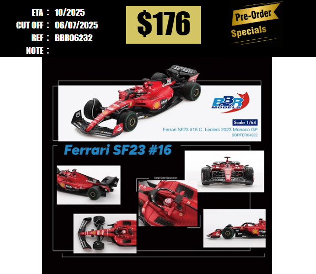 PO-$176 * BBR * 1:64 Ferrari SF23 #16 C. Leclerc 2023 Monaco GP [OD23/06]
