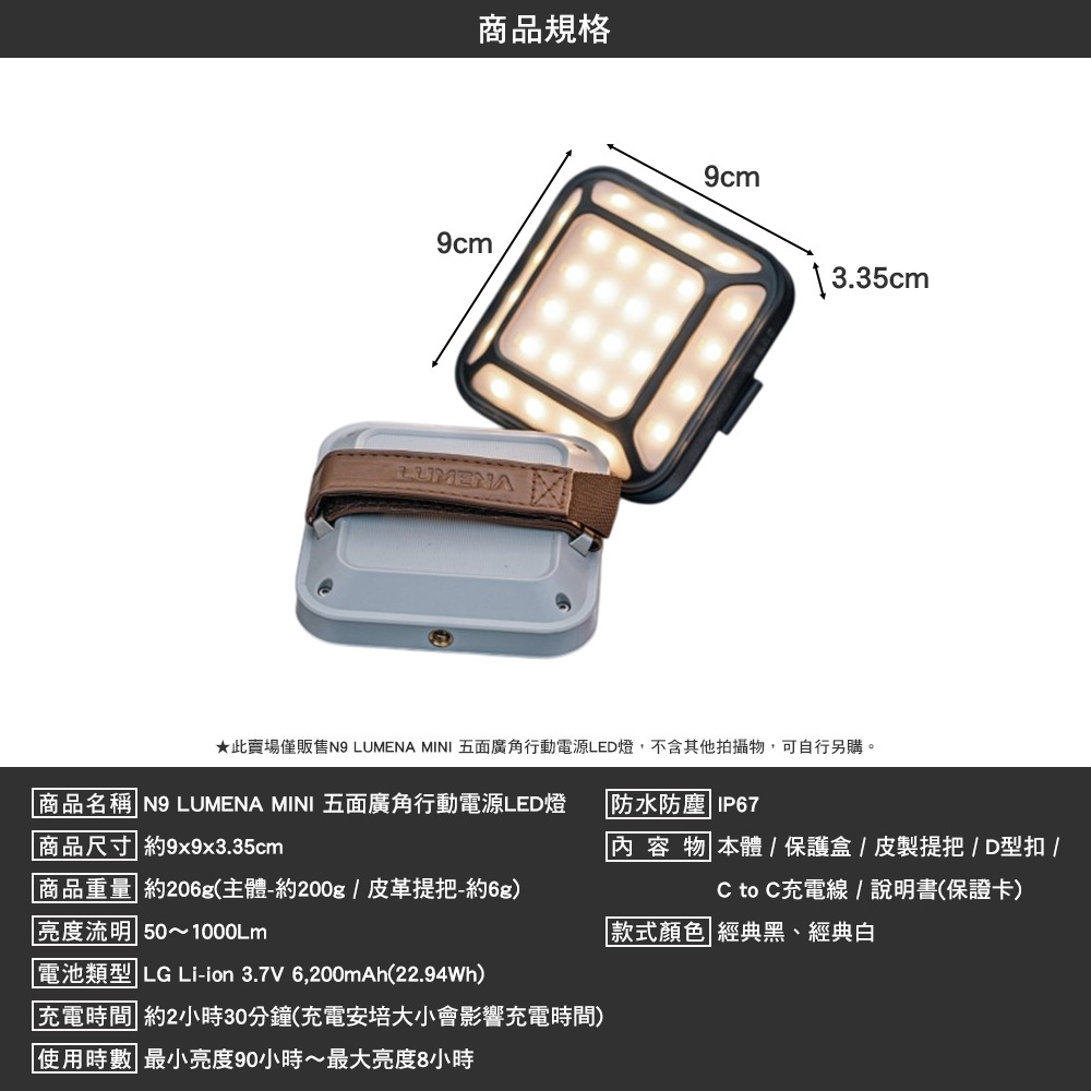 N9 LUMENA MINI 五面廣角行動電源LED燈