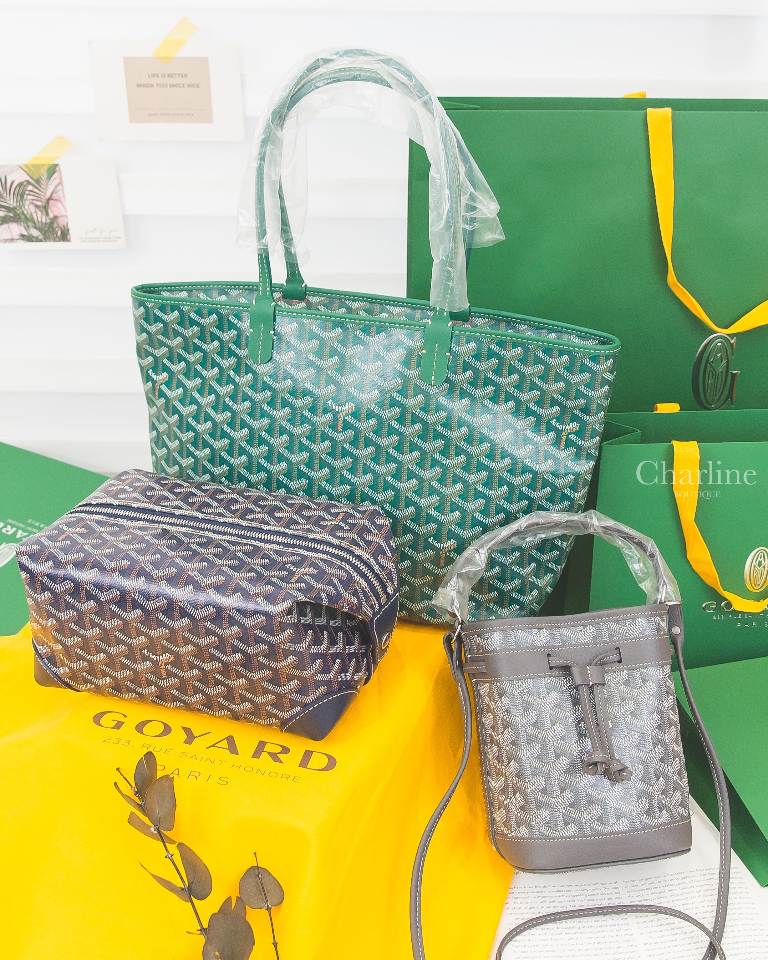 Goyard Bowling 海軍藍盥洗包,Goyard Petit Flot Mini Bucket 灰色水桶包,Goyard Artois PM 綠色拉鍊托特包-Charline Boutique 精品代購