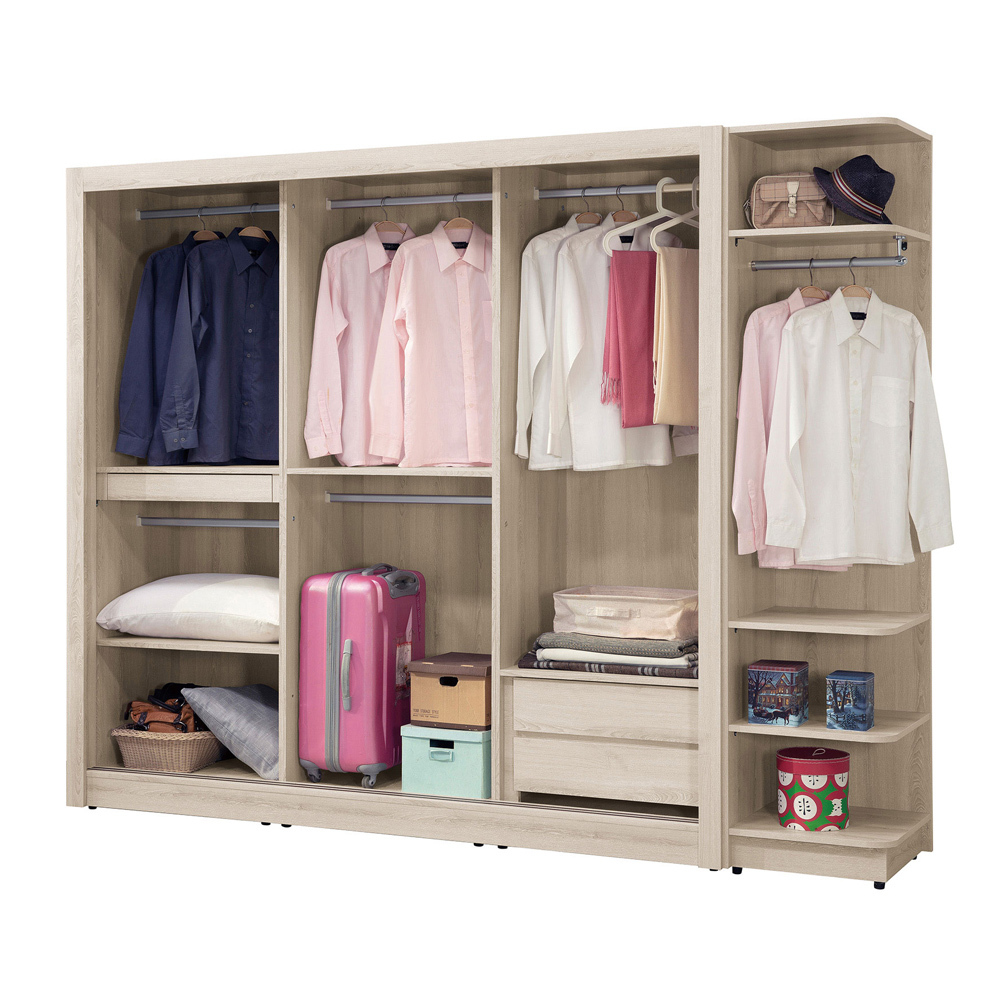 柏瑪8.6尺推/拉門衣櫃組合(推門衣櫃+開放式轉角置物衣櫃)