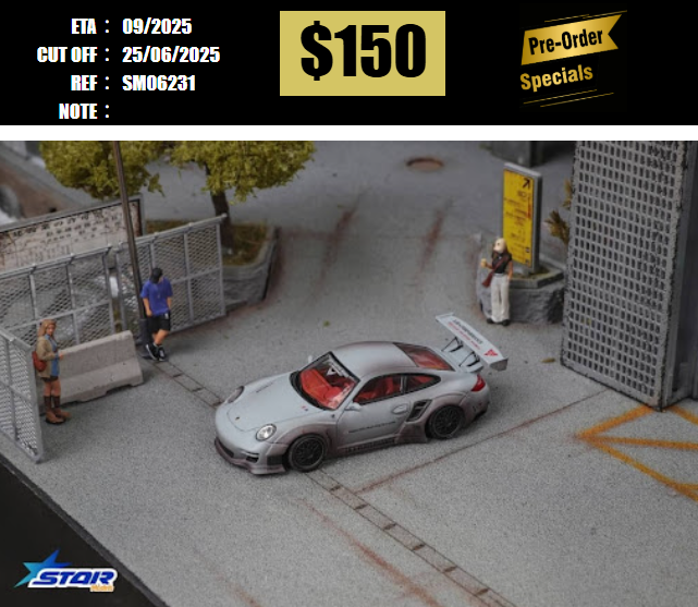 PO-$150 * STAR MODEL * 1:64 PORSCHE 997 WIDEBODY COMBAT GREY [OD23/06]