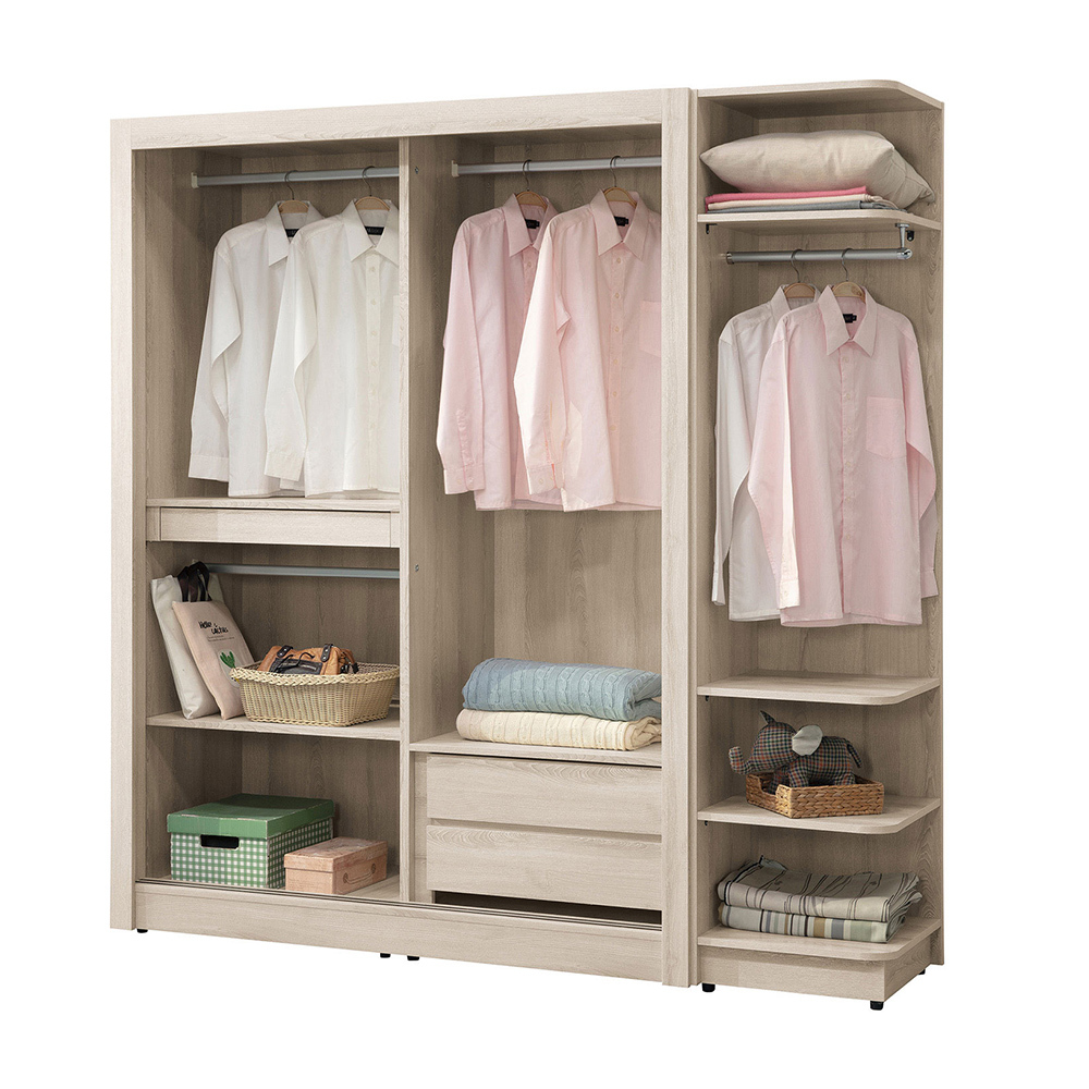 柏瑪6.5尺推/拉門衣櫃組合(推門衣櫃+開放式轉角置物衣櫃)