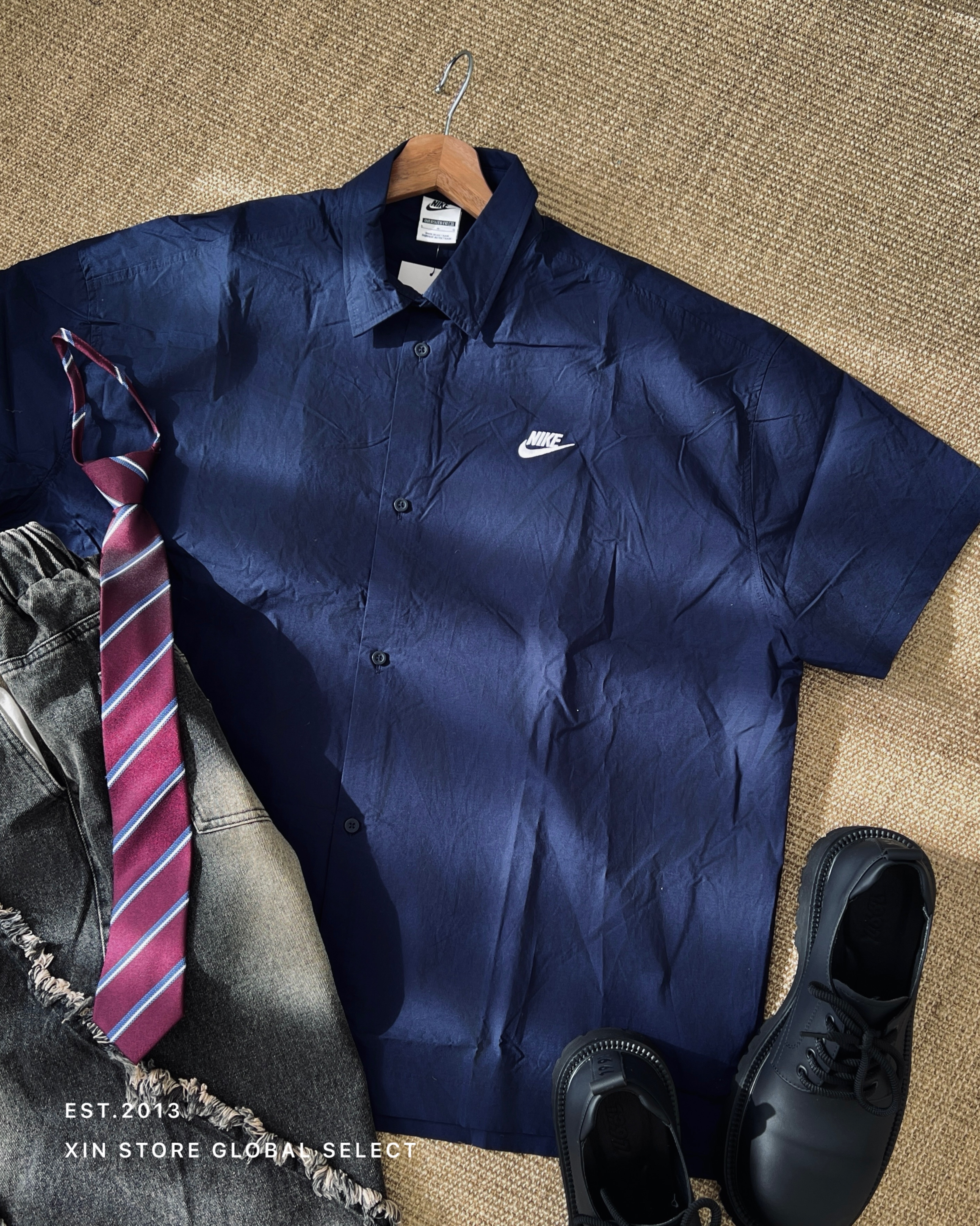 【現貨】Nike Club SS OS 白標 刺繡 短袖 襯衫 海軍藍 藏藍