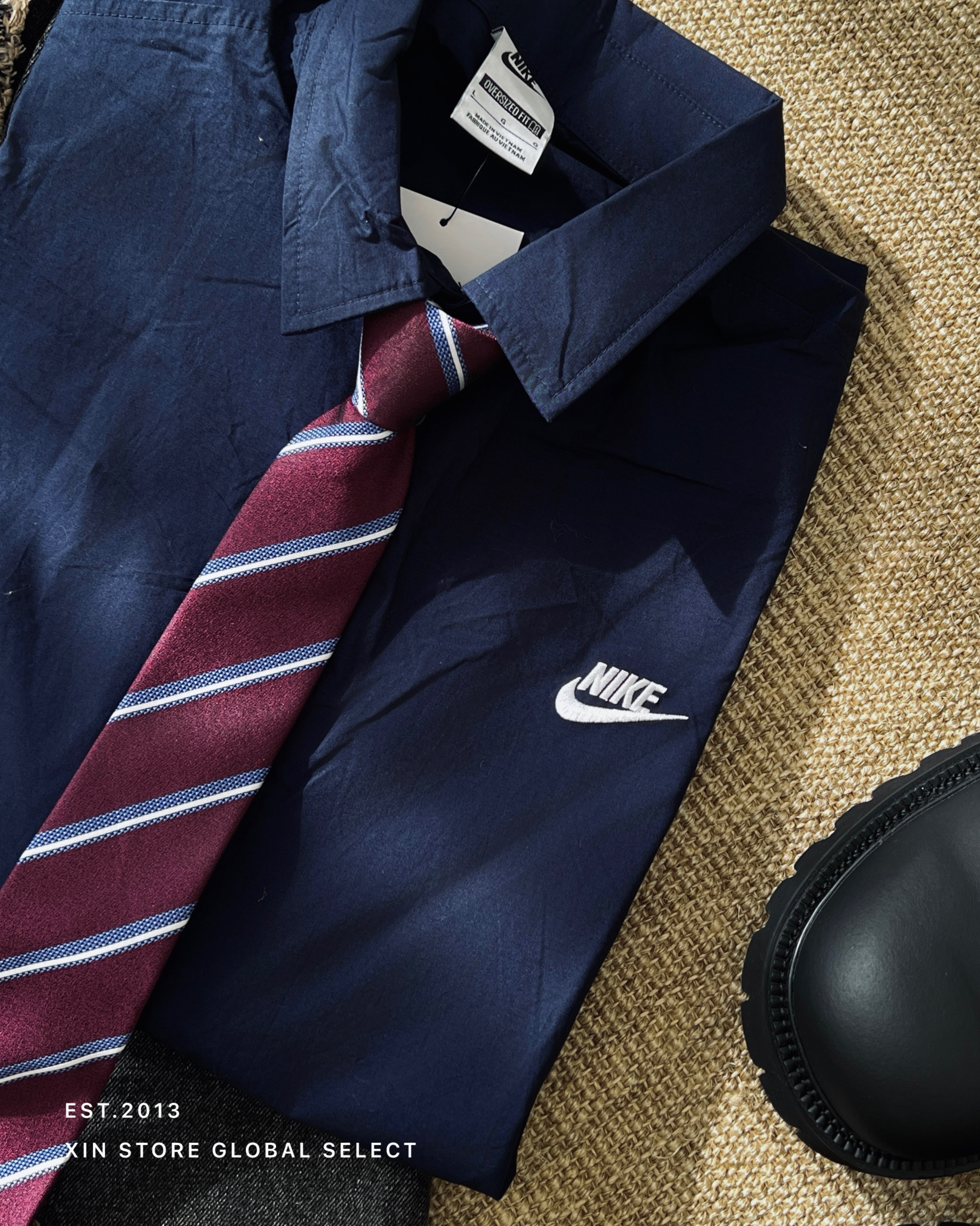 【現貨】Nike Club SS OS 白標 刺繡 短袖 襯衫 海軍藍 藏藍