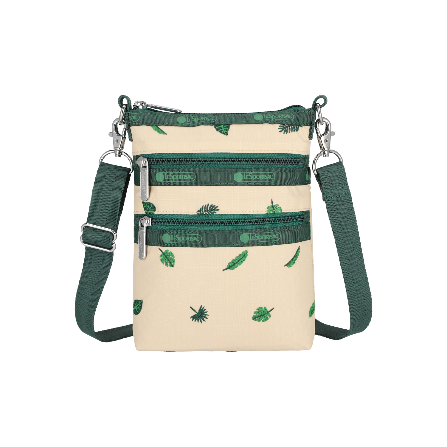 三層拉鍊斜背包 (TROPICAL PALM EMBROIDERY)