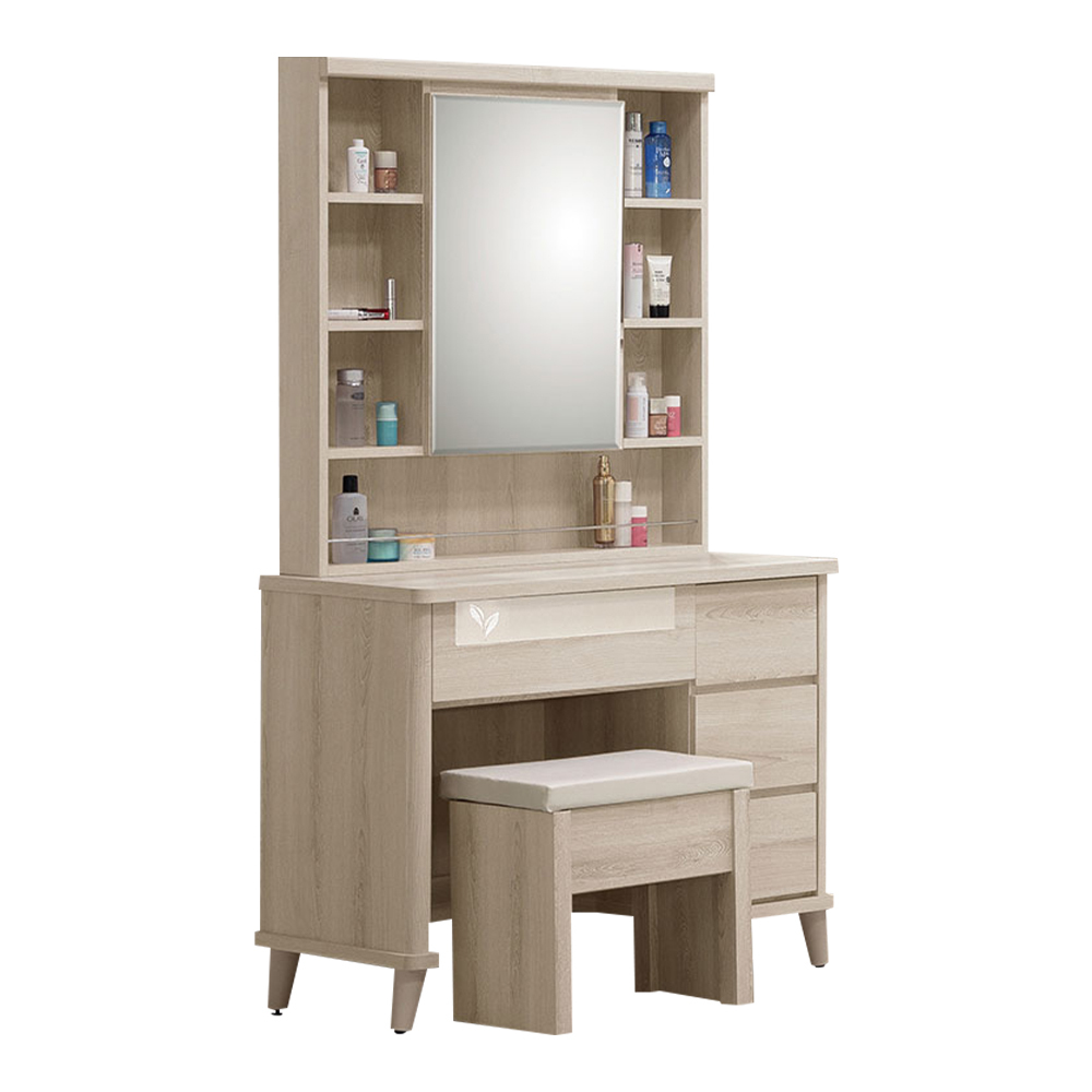 柏瑪3尺化妝桌/開門式鏡台/梳妝台(附耐磨皮革化妝椅)