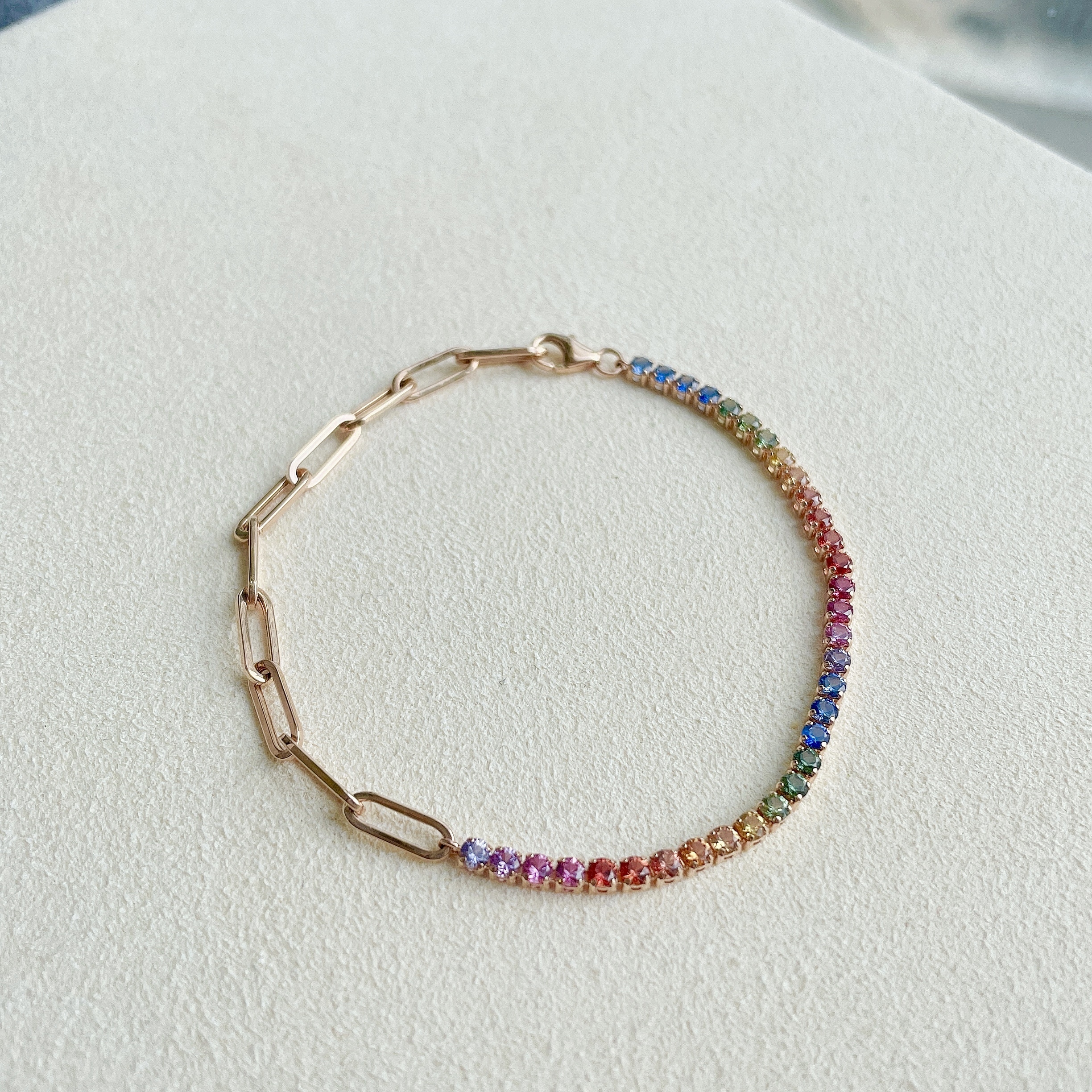 18K金鍊條彩虹藍寶石軟身手鏈 (2.2mm)