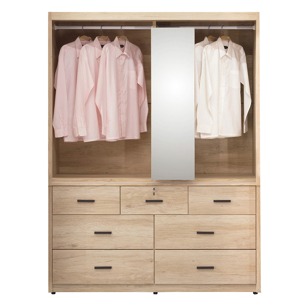 艾加5.1尺七抽推/拉門衣櫃-內附側拉鏡(二吊桿)