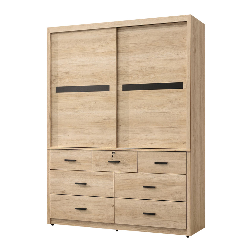 艾加5.1尺七抽推/拉門衣櫃-內附側拉鏡(二吊桿)