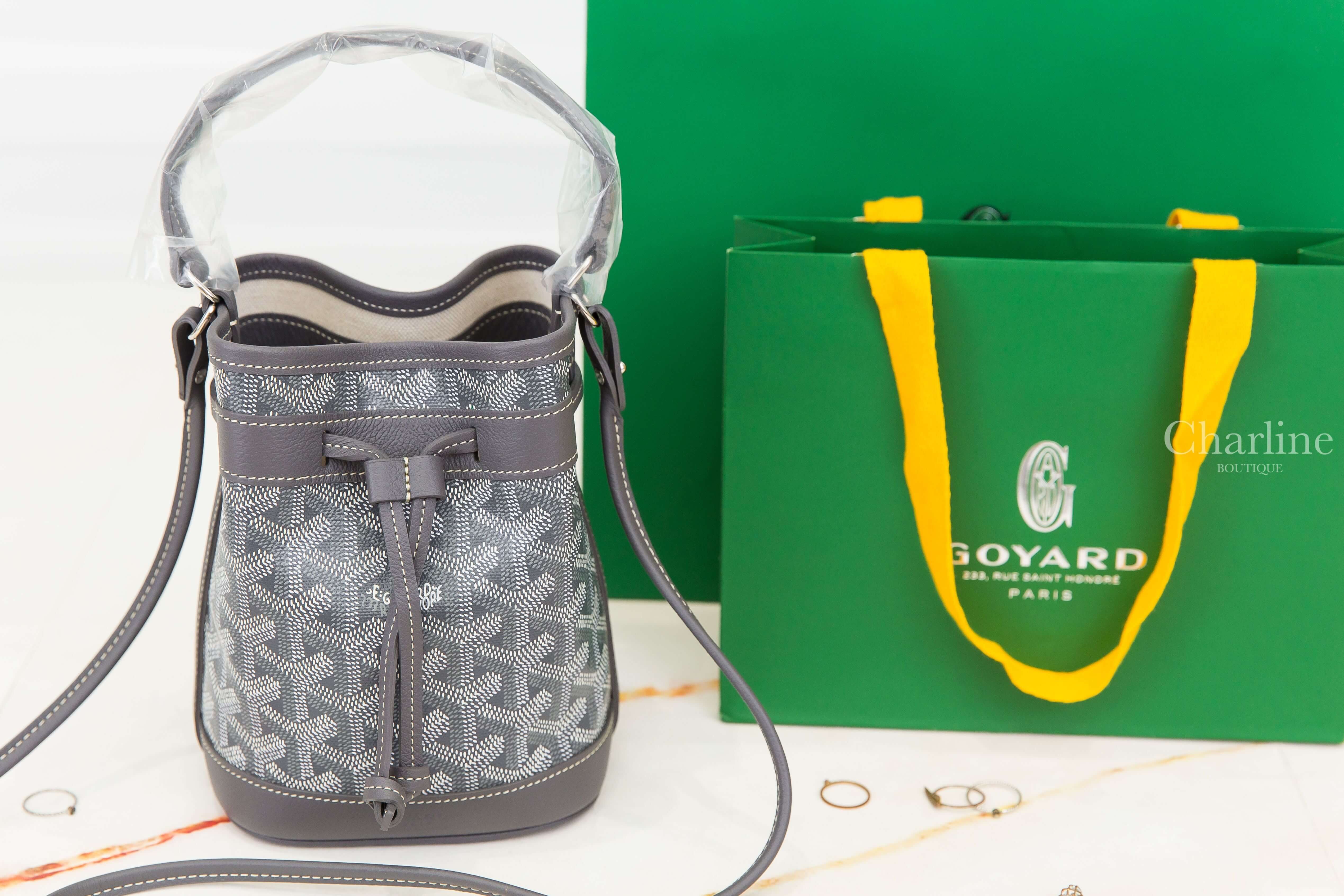 Goyard Petit Flot Mini Bucket Bag 灰色帆布小牛皮同色肩帶迷你水桶手提肩背包
