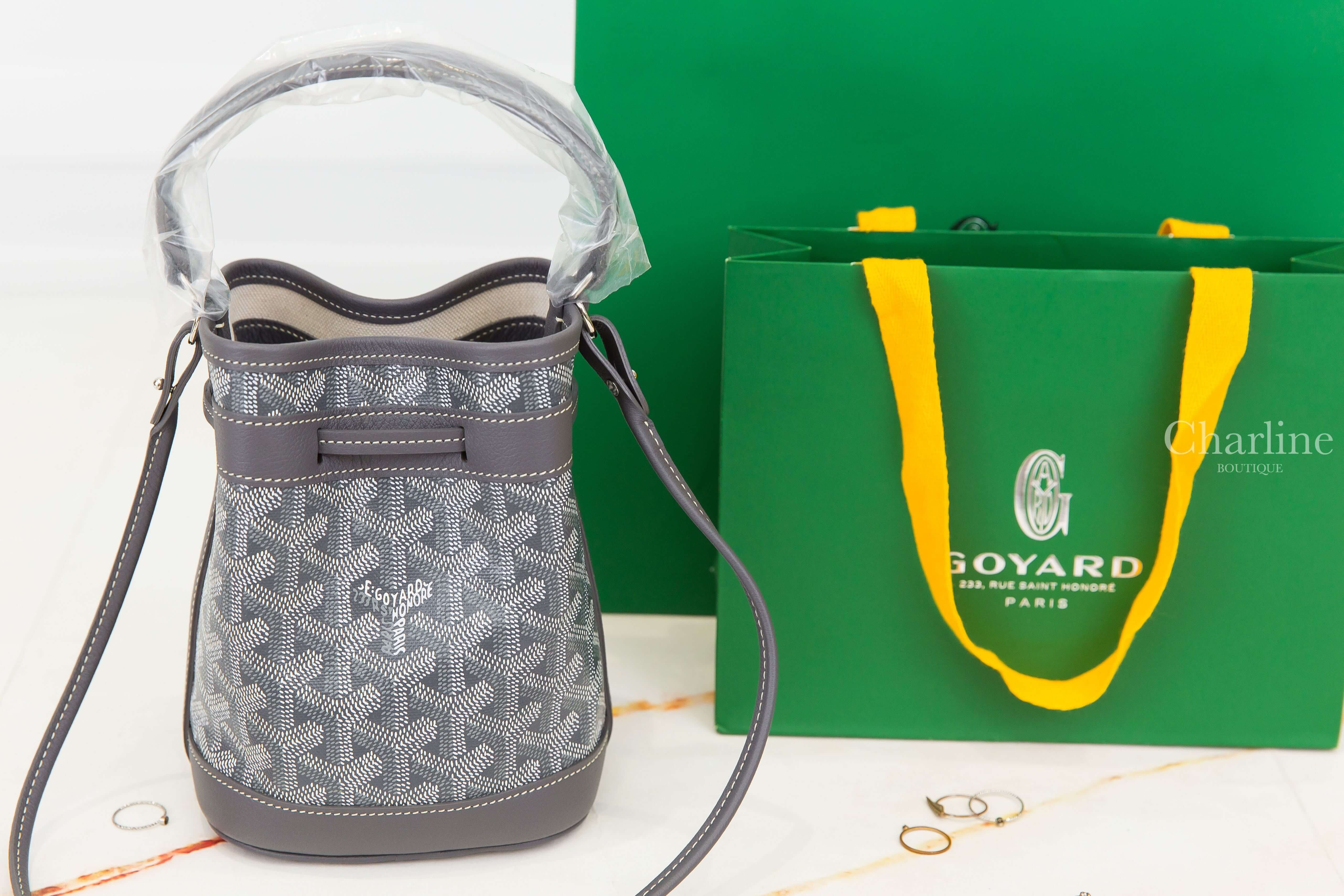 Goyard Petit Flot Mini Bucket Bag 灰色帆布小牛皮同色肩帶迷你水桶手提肩背包-Charline Boutique 精品代購