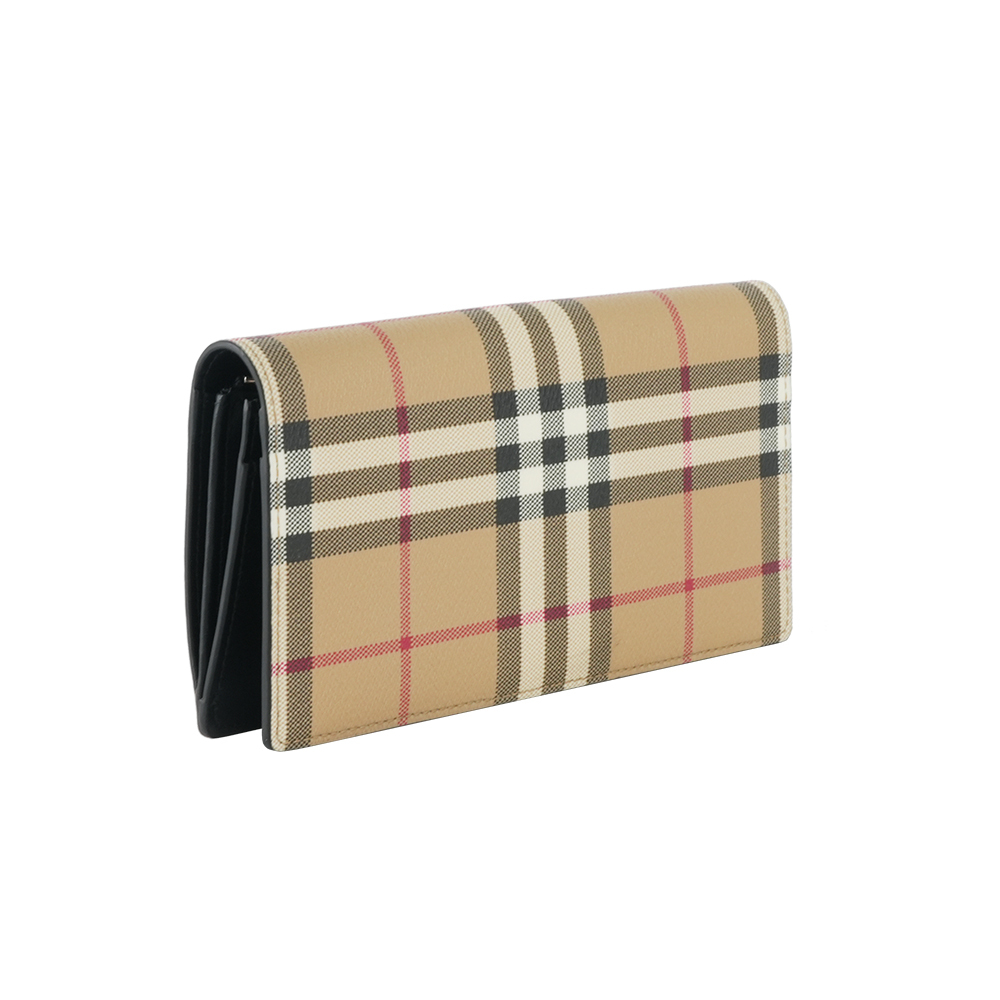 【Burberry】Vintage 經典格紋對開長夾(經典米色)