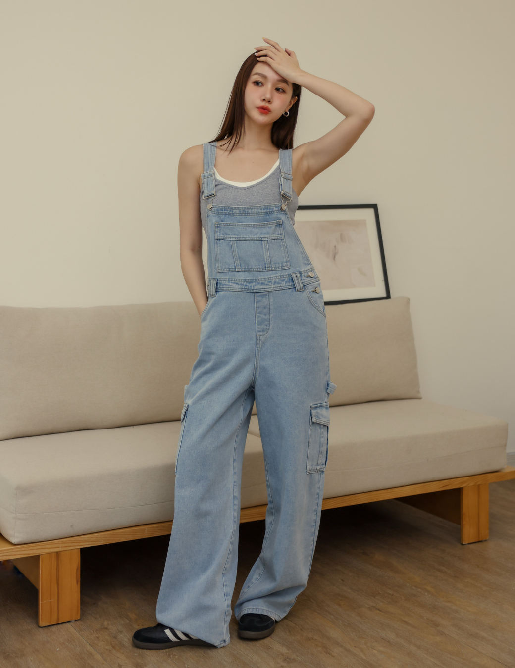 率性丹寧連身吊帶褲（3尺寸）