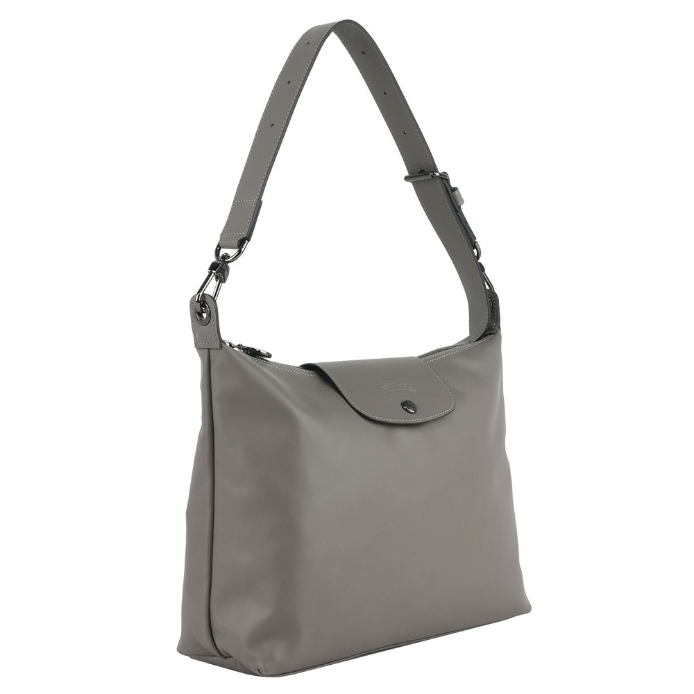 【Longchamp】Le Pliage Xtra Hobo M號小牛皮肩背包(斑鳩灰)