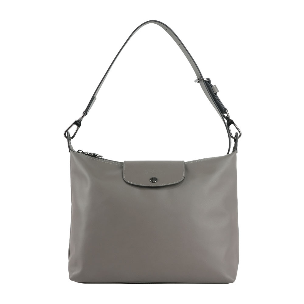 【Longchamp】Le Pliage Xtra Hobo M號小牛皮肩背包(斑鳩灰)