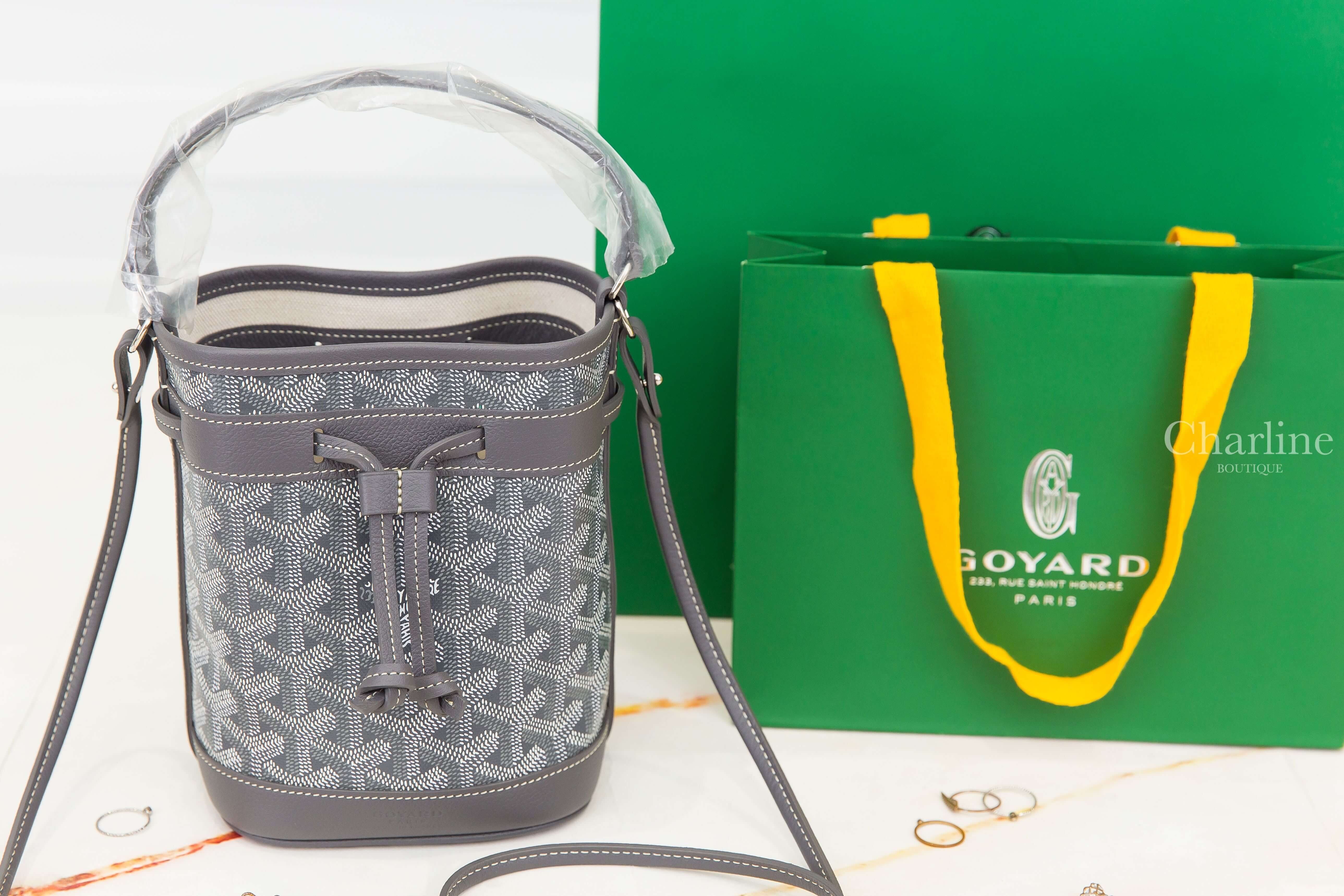 Goyard Petit Flot Mini Bucket Bag 灰色帆布小牛皮同色肩帶迷你水桶手提肩背包-Charline Boutique 精品代購