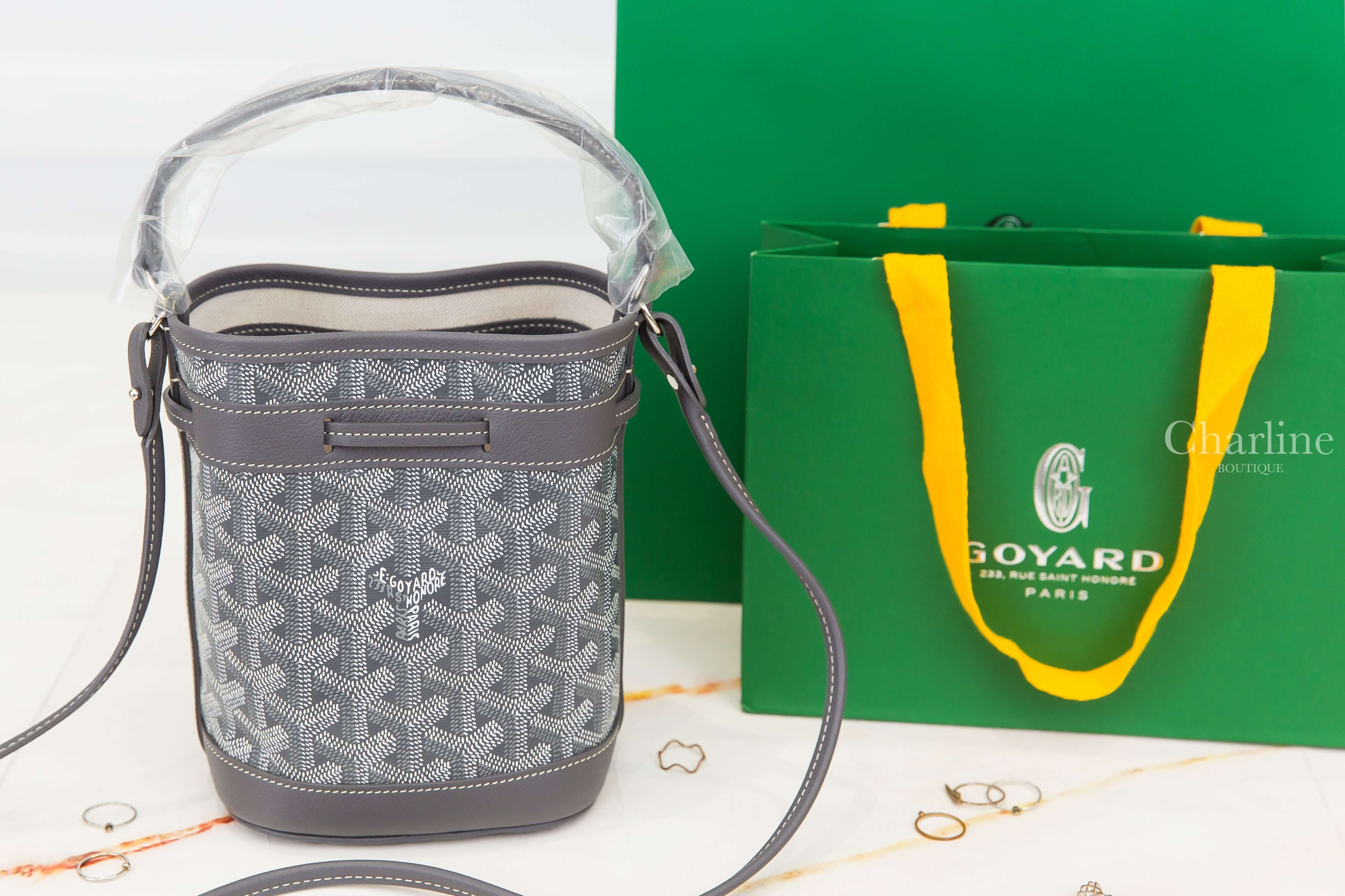 Goyard Petit Flot Mini Bucket Bag 灰色帆布小牛皮同色肩帶迷你水桶手提肩背包-Charline Boutique 精品代購