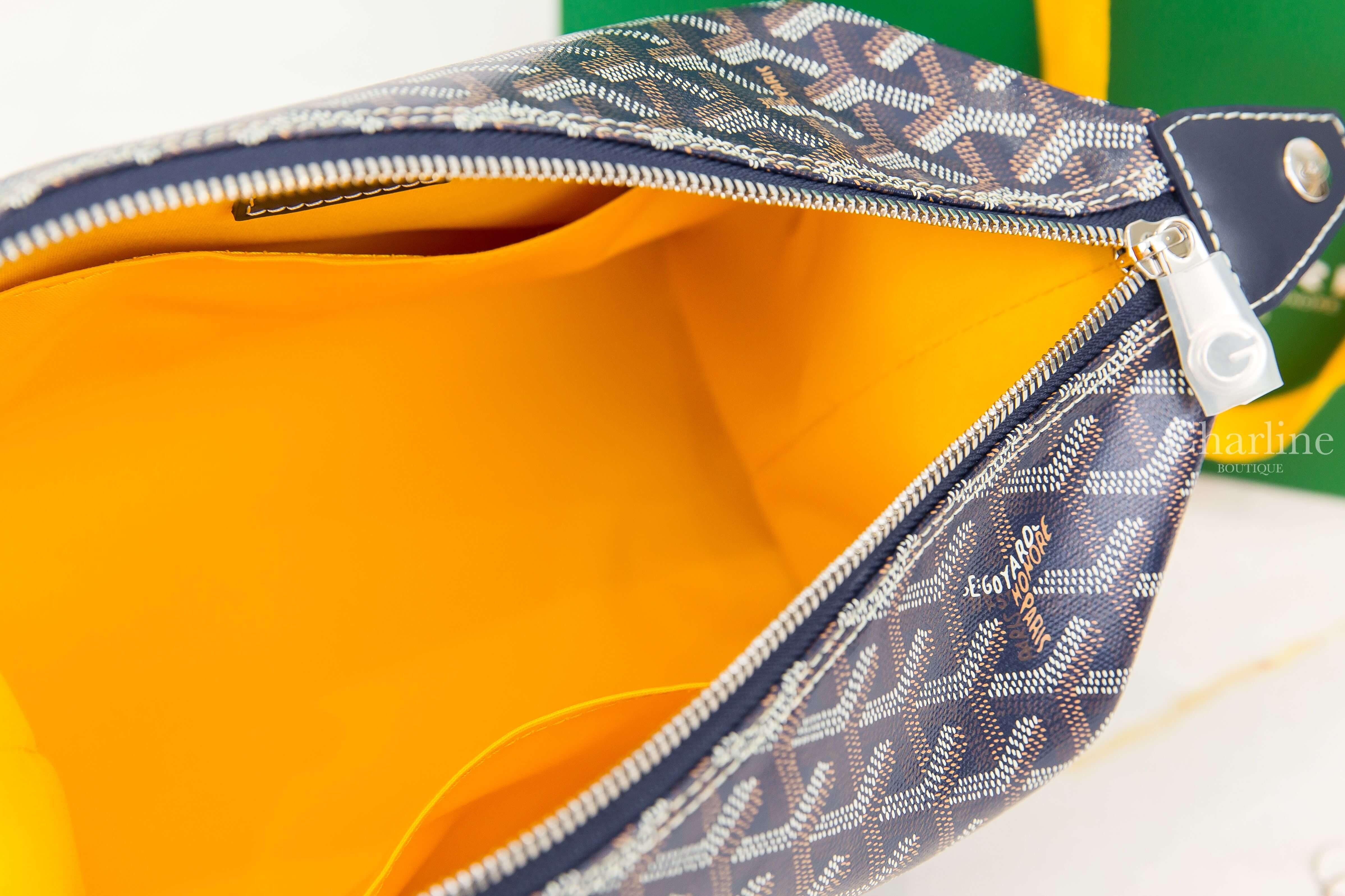 Goyard Bowling 25 Toiletry Bag 海軍藍帆布小牛皮黃色內裡拉鍊手拿盥洗包-Charline Boutique 精品代購