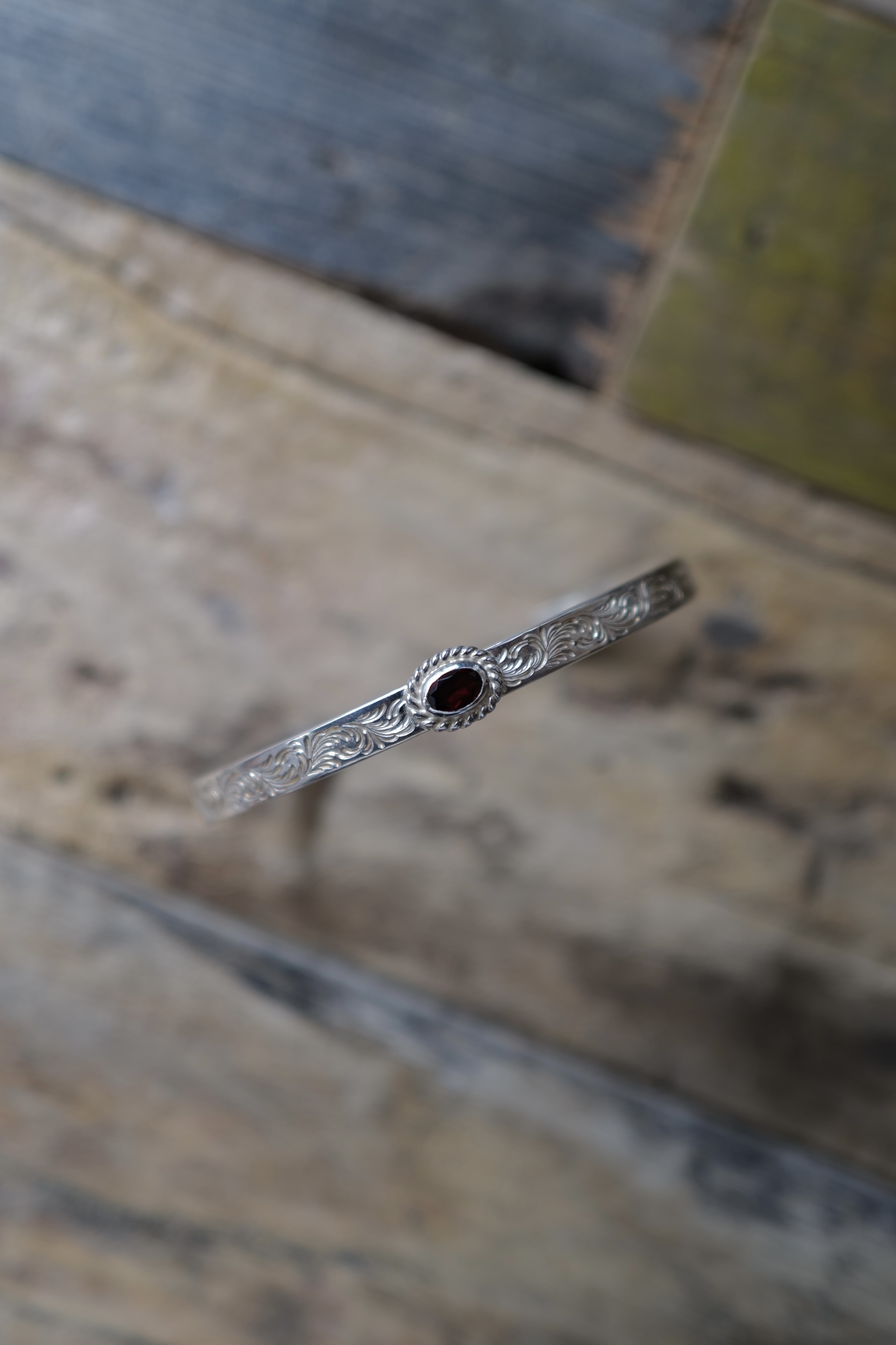 5mm 唐草銀繩石榴石手鐲*