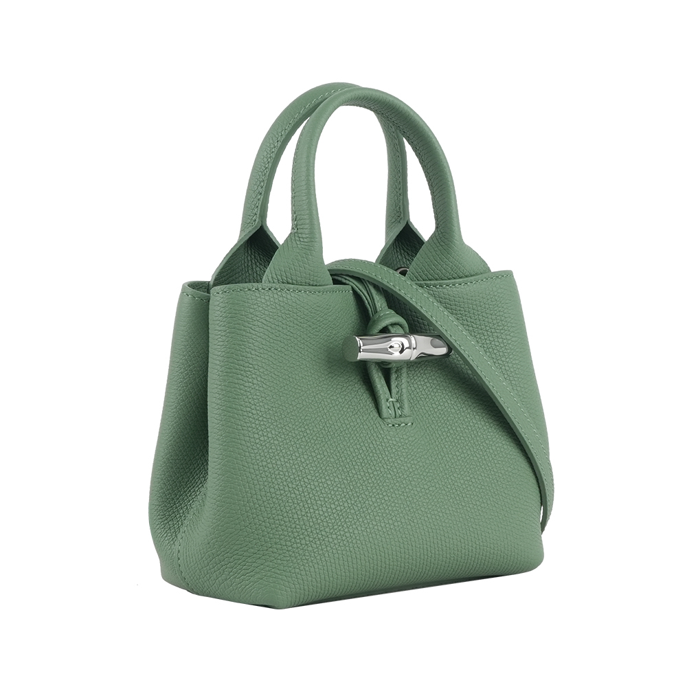 【Longchamp】Roseau XS 竹節釦牛皮手提/斜背迷你二用包(奧勒岡綠)