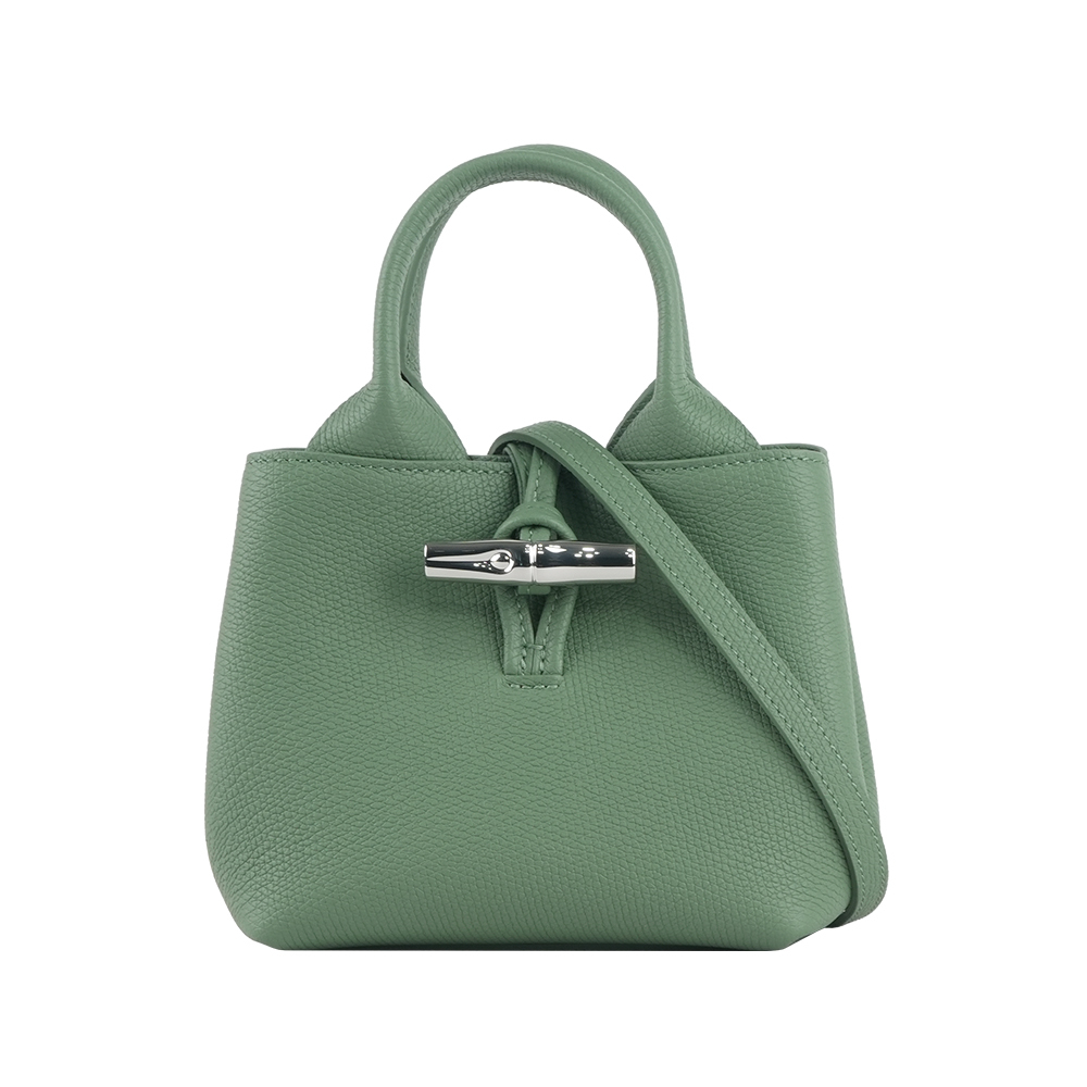 【Longchamp】Roseau XS 竹節釦牛皮手提/斜背迷你二用包(奧勒岡綠)