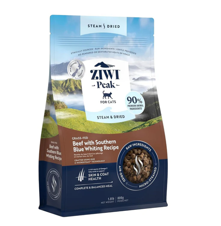 Ziwi Peak ZIWI® Peak Steam And Dried Grass-Fed Beef With Southern Blue Whiting Recipe．800g/2.2kg