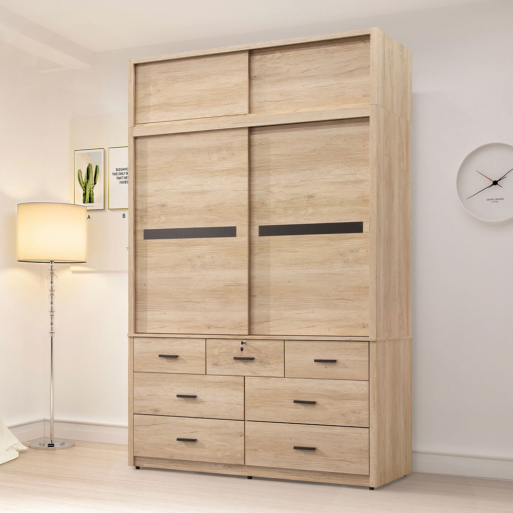 艾加5.1尺加高型七抽推/拉門衣櫃-內附側拉鏡(七抽二吊桿推門衣櫃+棉被櫃)