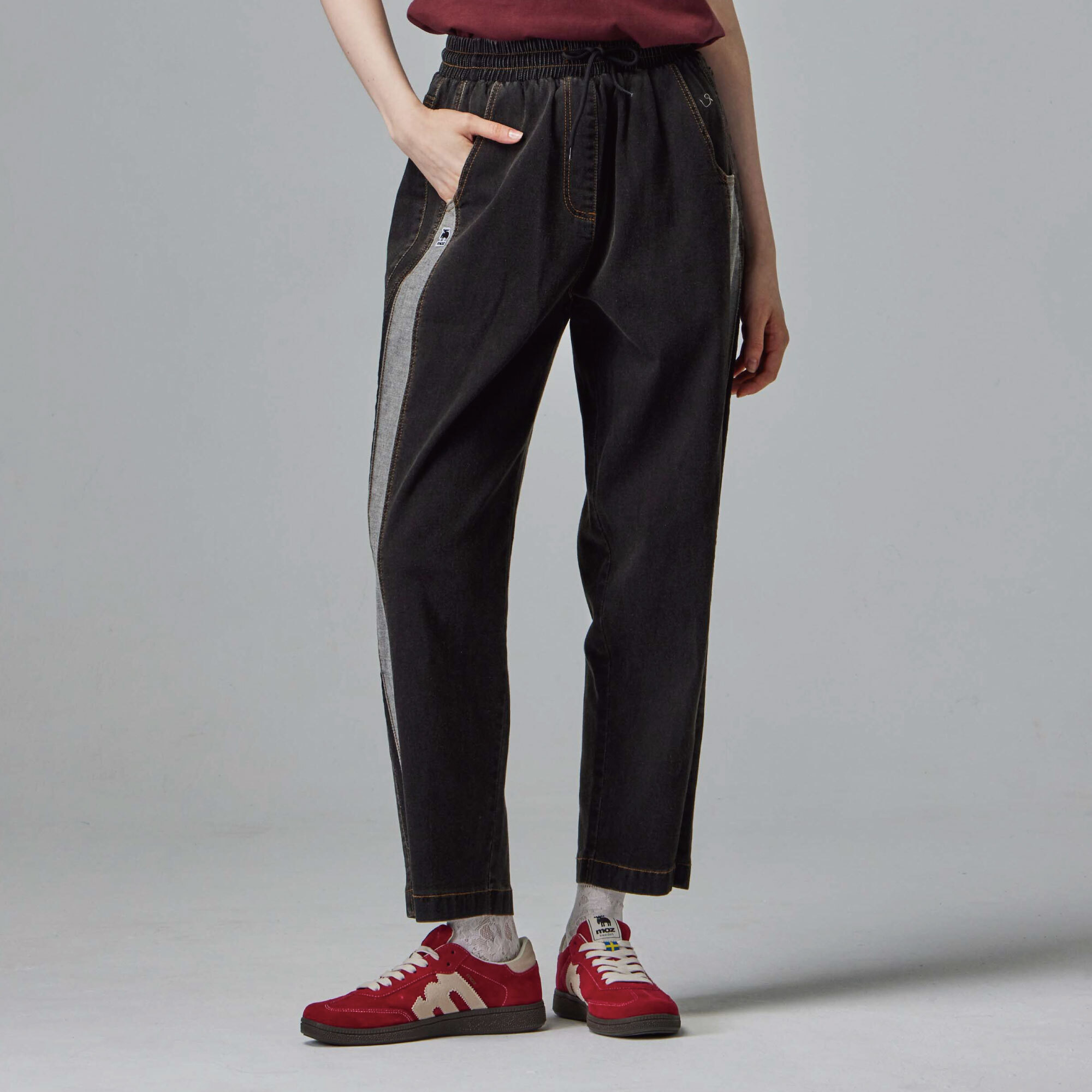moz Swedish moose stitching elastic denim comfortable wide pants