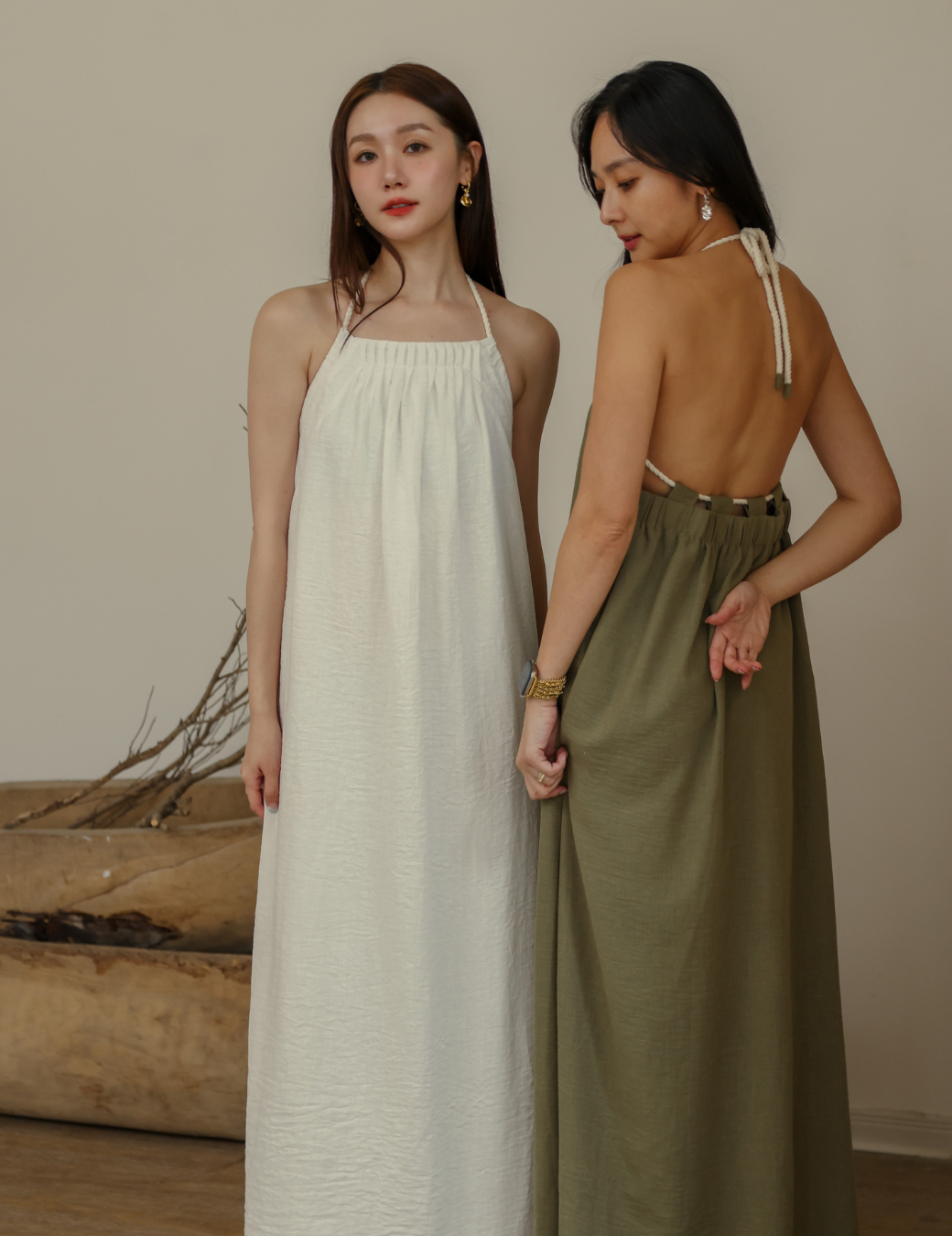 前打折棉麻美背洋裝（白色/4尺寸）