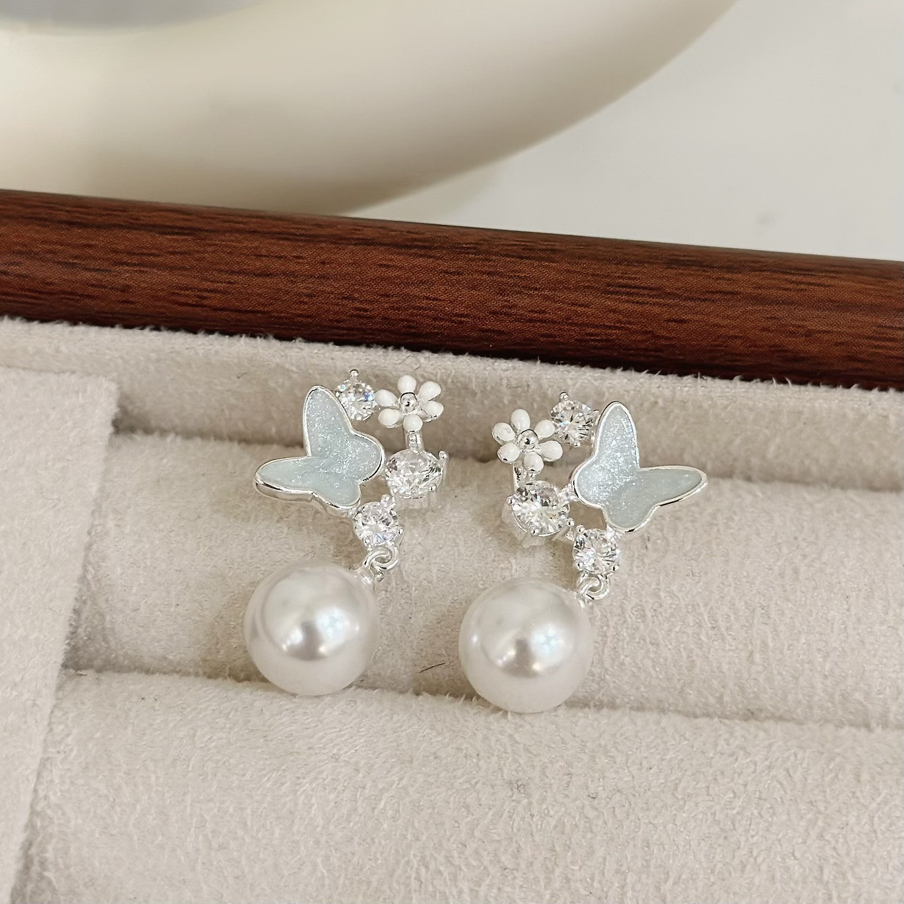 B417排鑽水晶蝴蝶珍珠垂吊