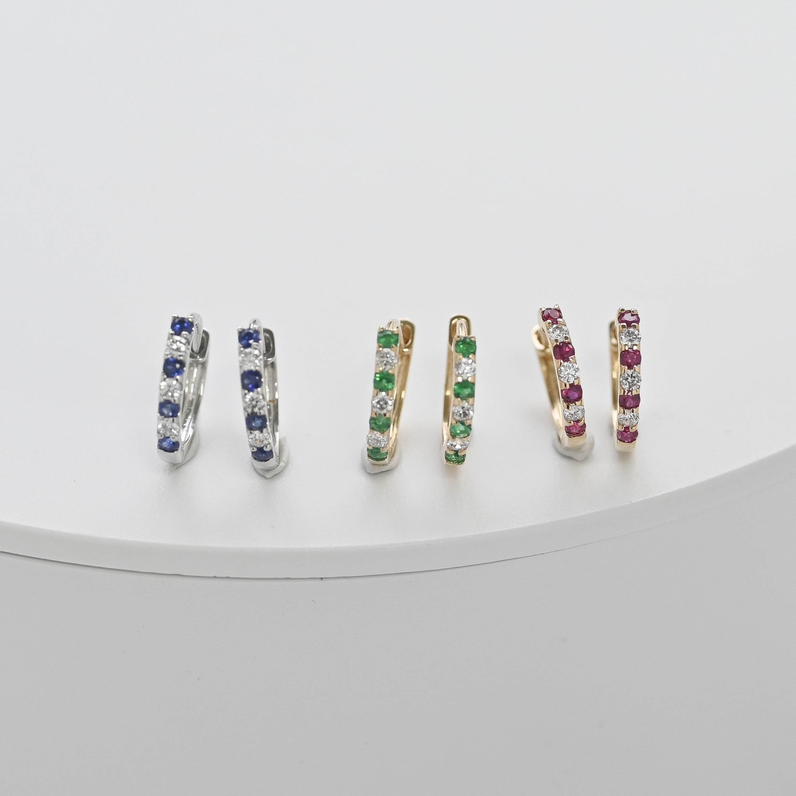 18K Gemstone and Diamond Hoop Earring