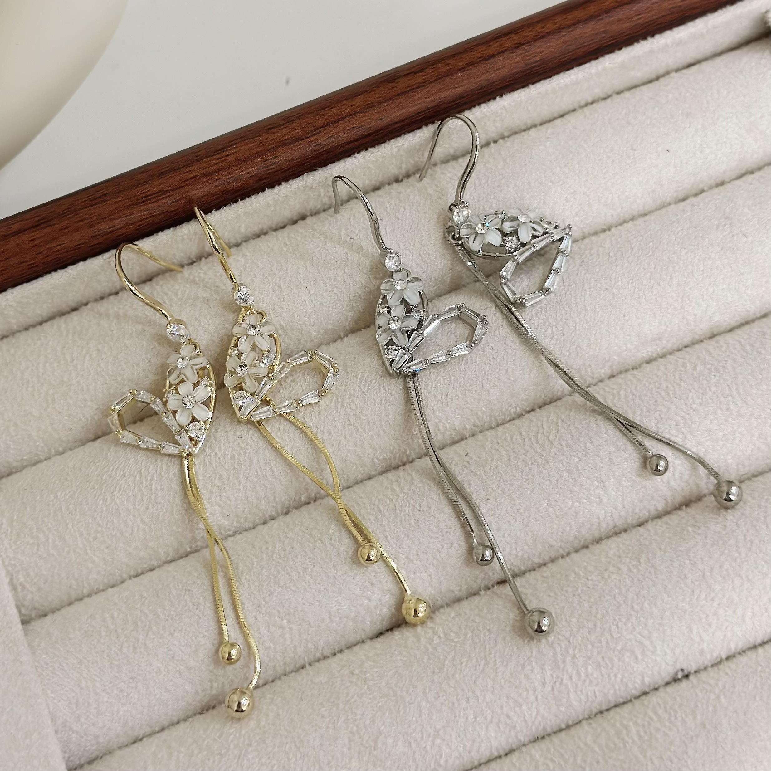 B419鋯石花朵愛心垂吊