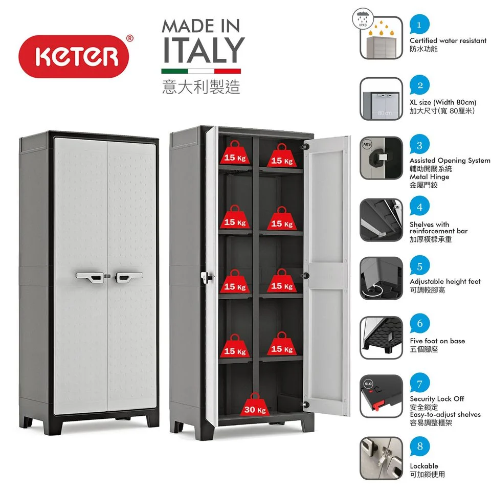 KETER Titan 活用空間雙門高櫃｜意大利製造｜露台儲物｜車庫儲物｜雜物儲存｜IPX3