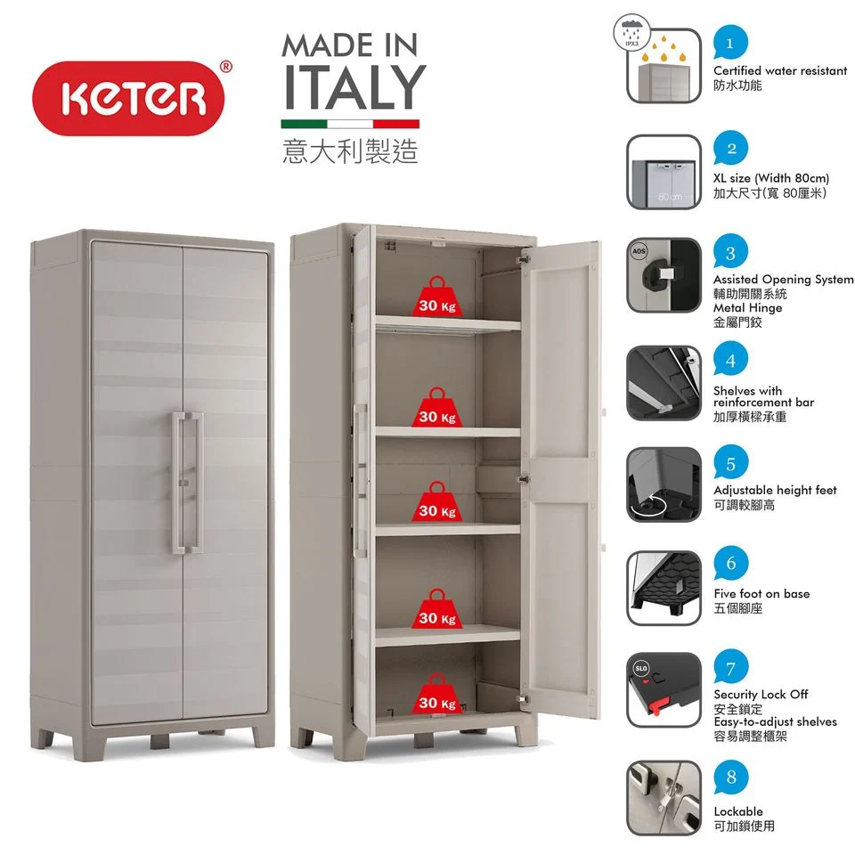 KETER Gulliver 雙門高櫃 ｜意大利製造｜露台儲物｜車庫儲物｜雜物儲存｜IPX3
