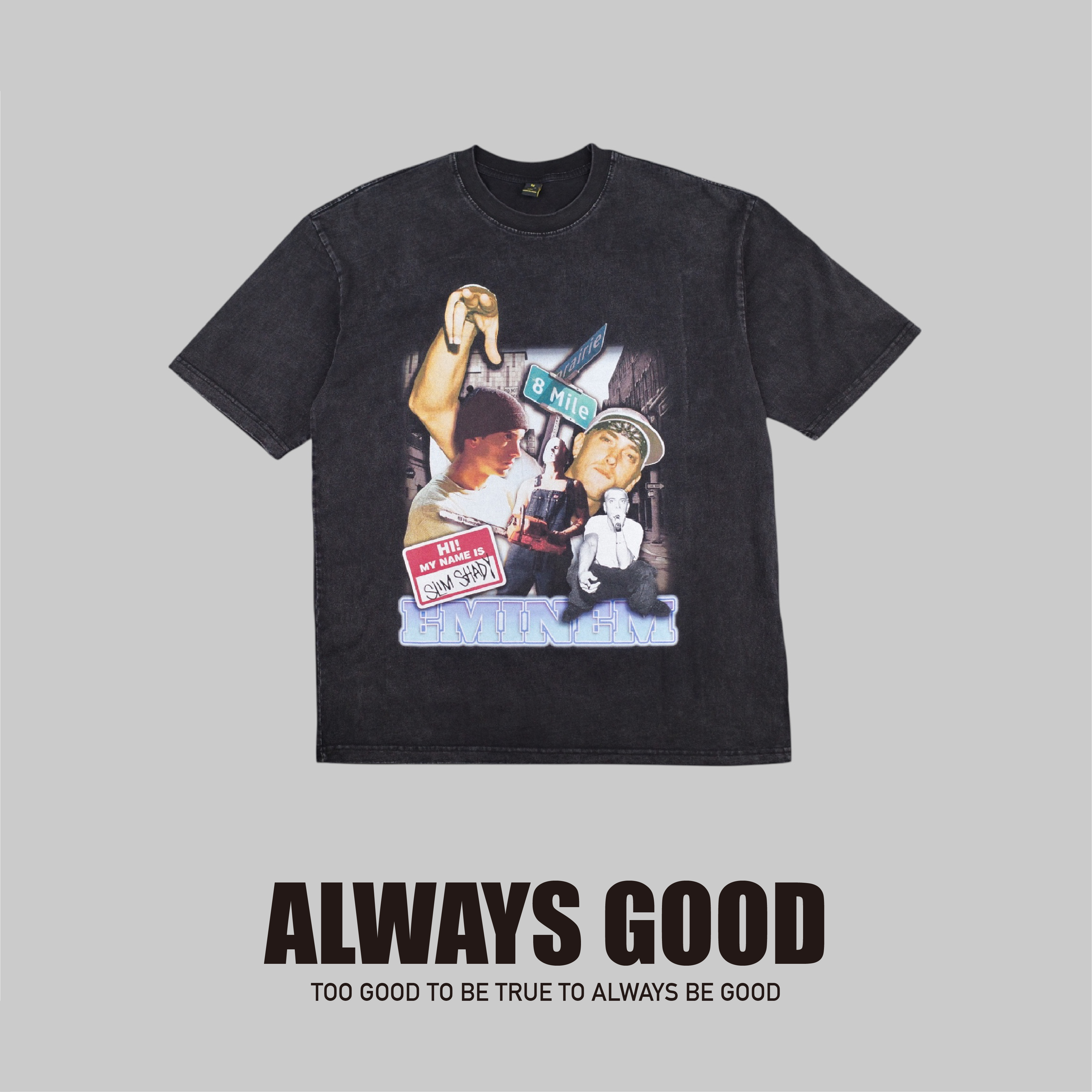 『Always_Good』致敬 阿姆 八英里 水洗 印花 短T