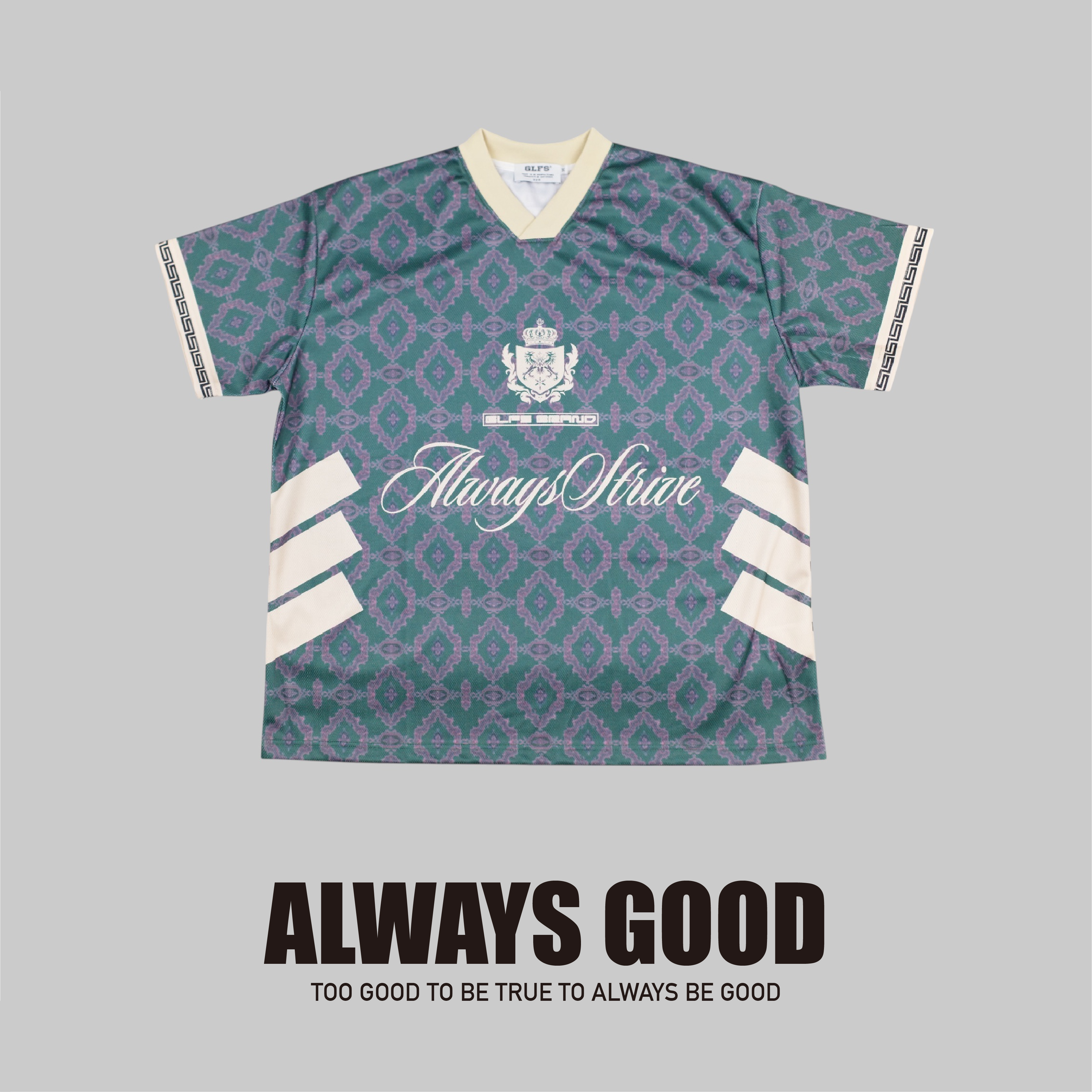 『Always_Good』圖騰 撞色 V領 網眼 球衣